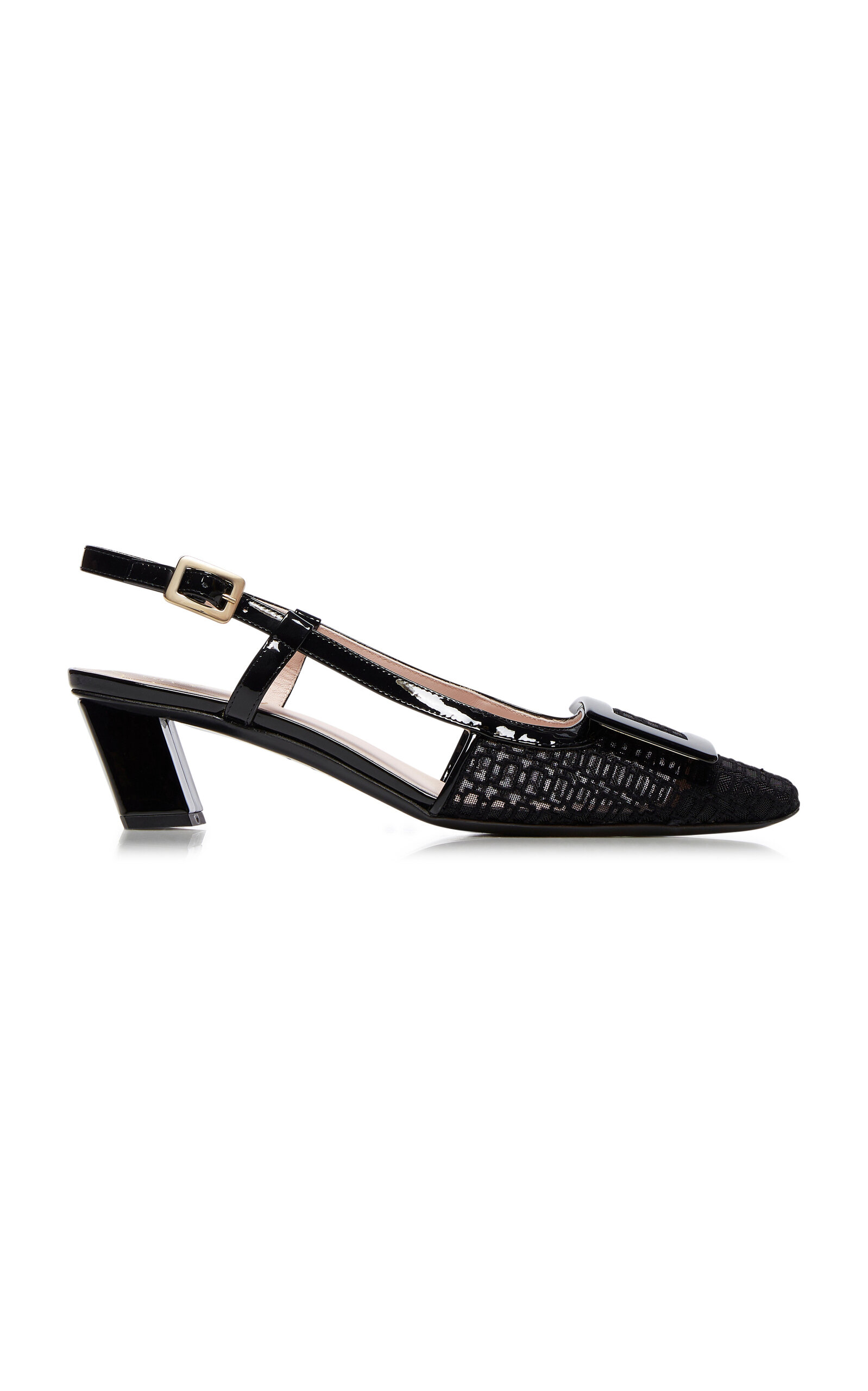 Roger Vivier Buckle-embellished Lace Slingback Pumps In Black