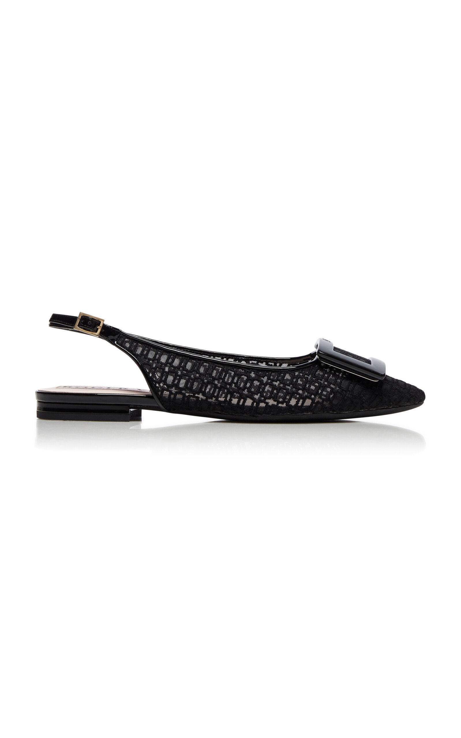 ROGER VIVIER BUCKLE-EMBELLISHED LACE SLINGBACK FLATS