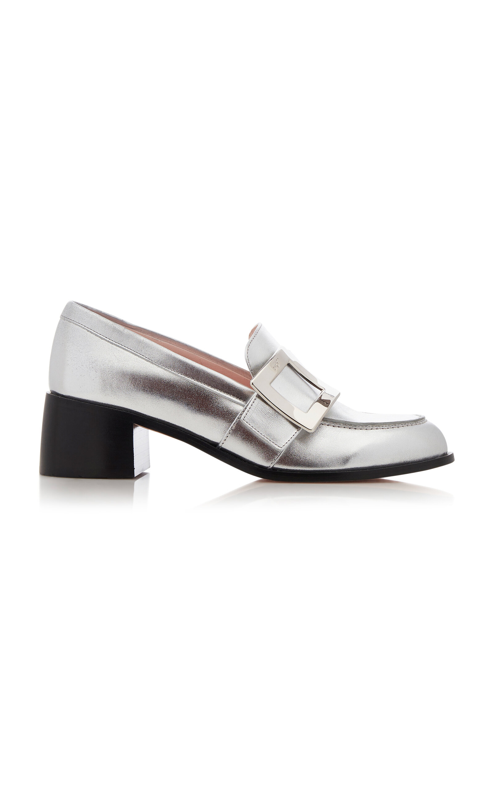 Roger Vivier Viv' Rangers Buckle-embellished Metallic Leather Loafers In Silver