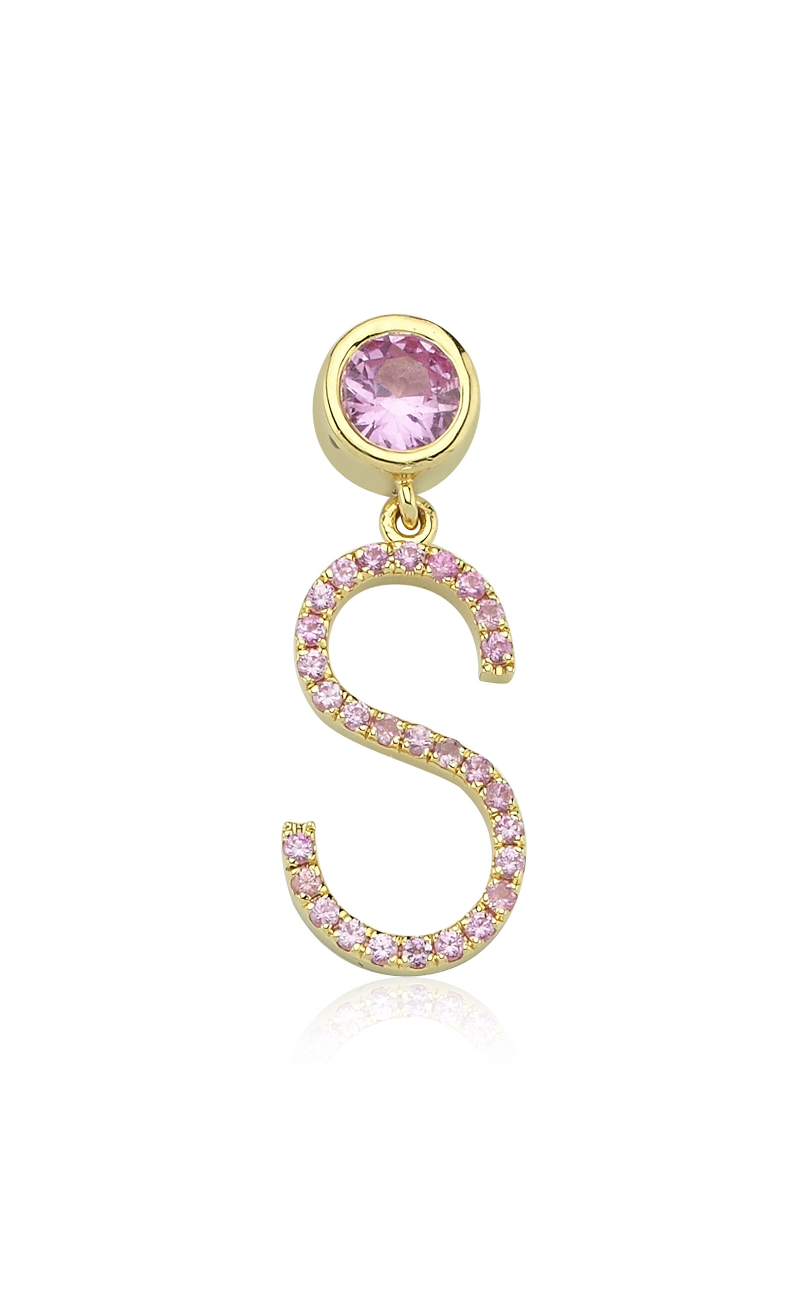 Charms Company 14k Yellow Gold Single Letter Earring With Pink Sapphires