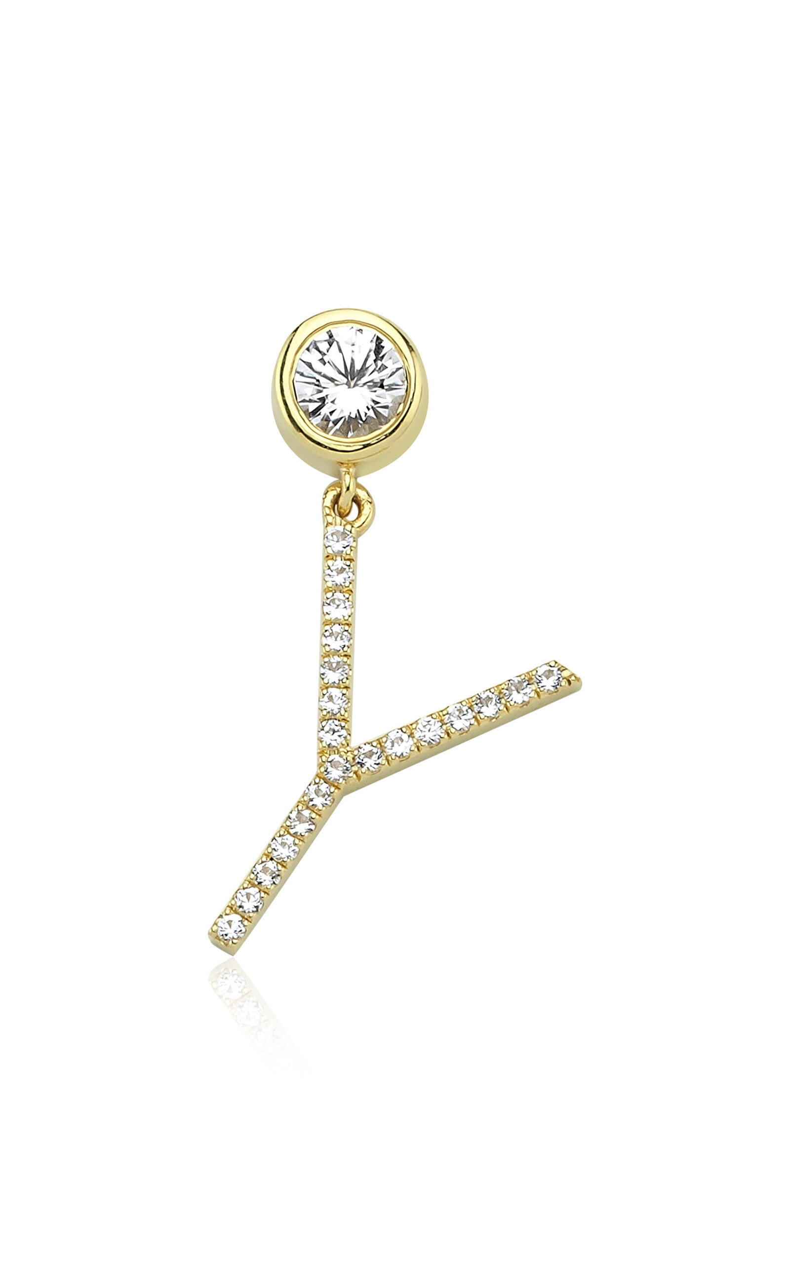 Charms Company 14k Yellow Gold Single Letter Earring With Quartz In White