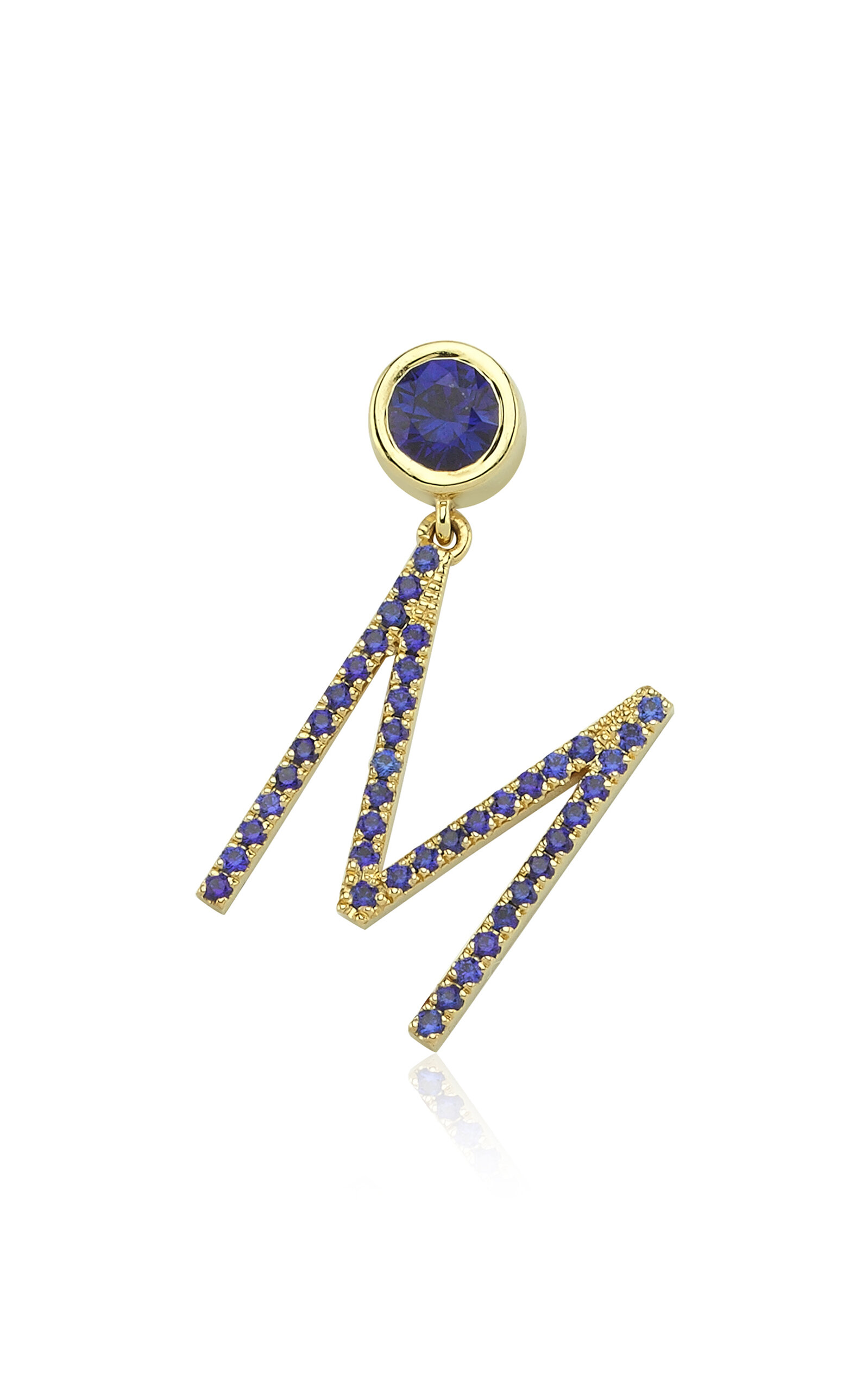 Charms Company 14k Yellow Gold Single Letter Earring With Sapphires In Blue