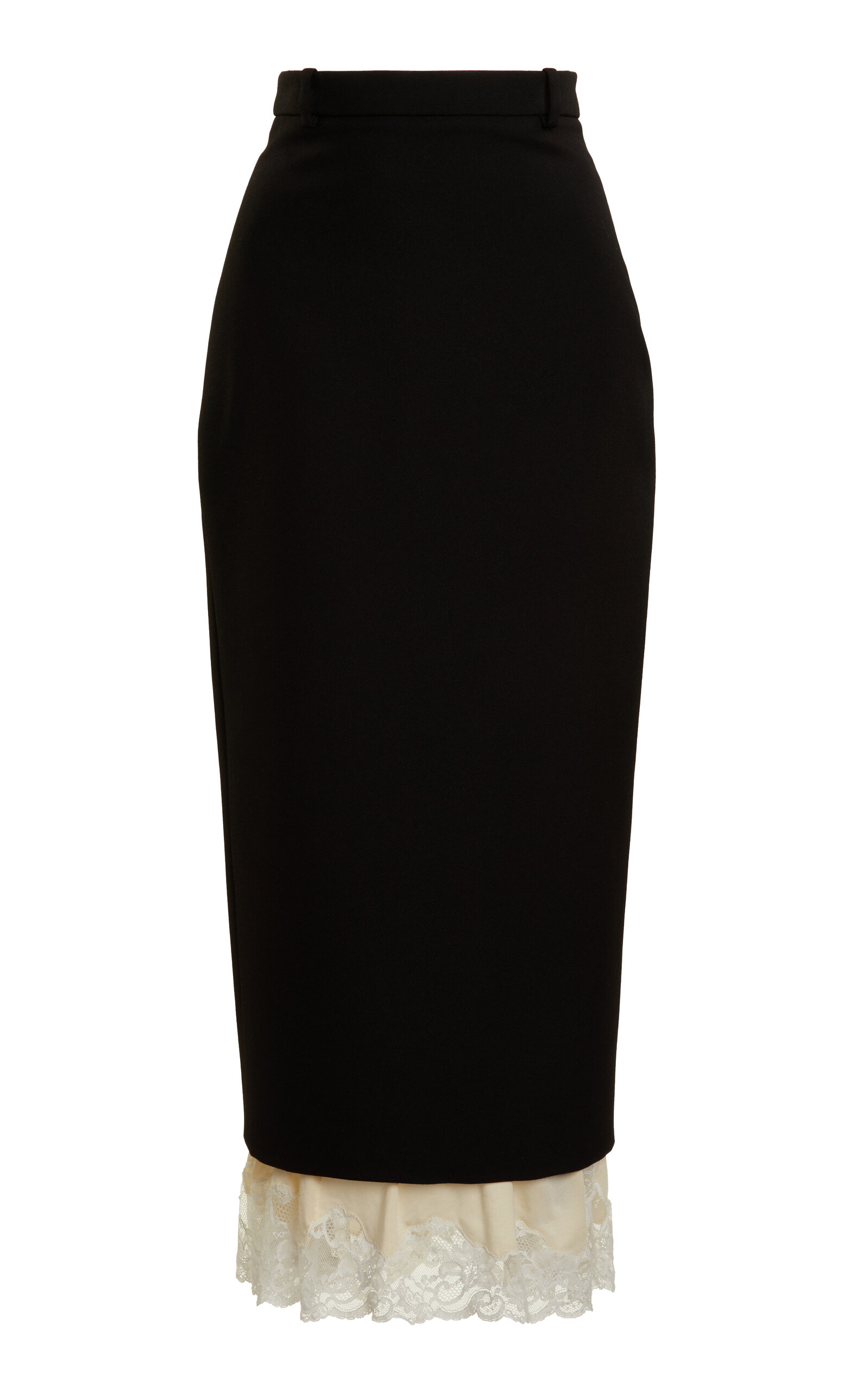 Balenciaga Lace-trimmed Midi Pencil Skirt In Black