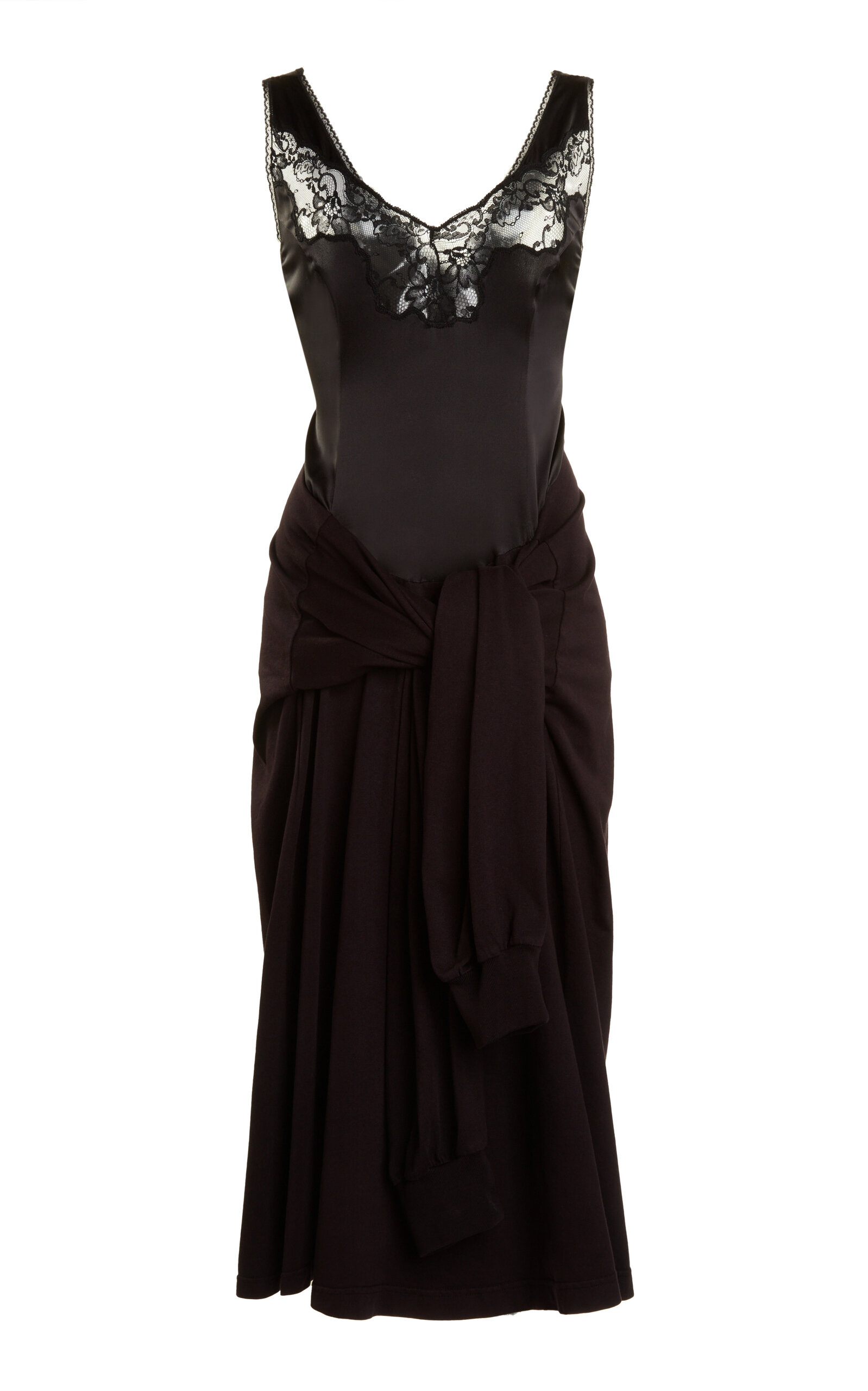 Shop Balenciaga Hybrid Lace-trimmed Silk Midi Slip Dress In Black