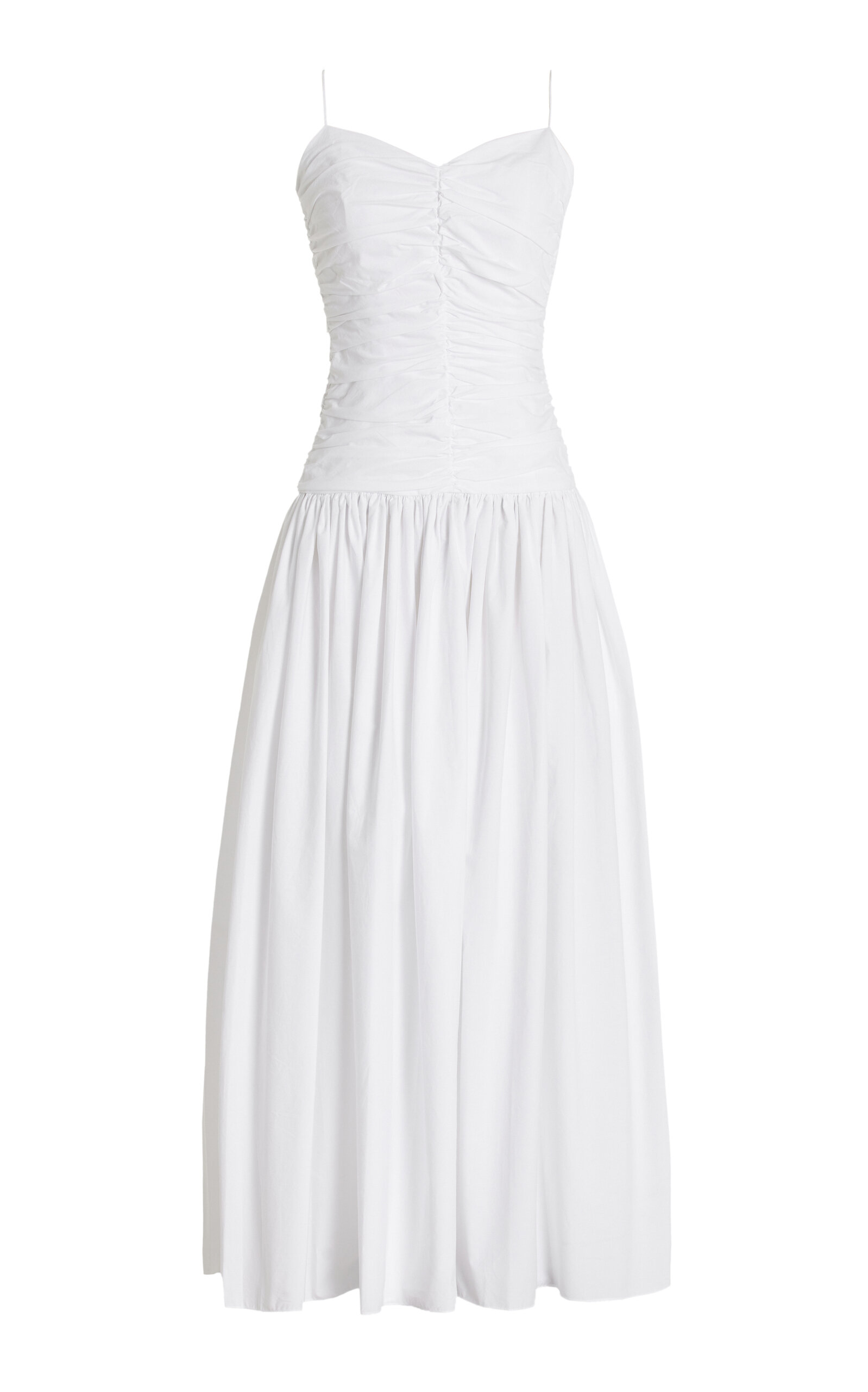 Shop Matteau Gathered Drop-waist Organic Cotton Maxi Dress In White