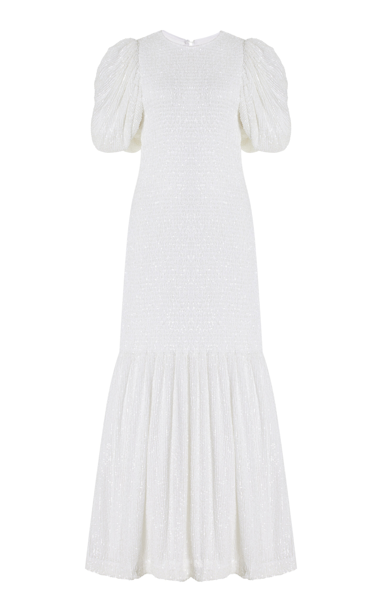 Shop Rotate Birger Christensen Smocked Sequin Midi Dress In White