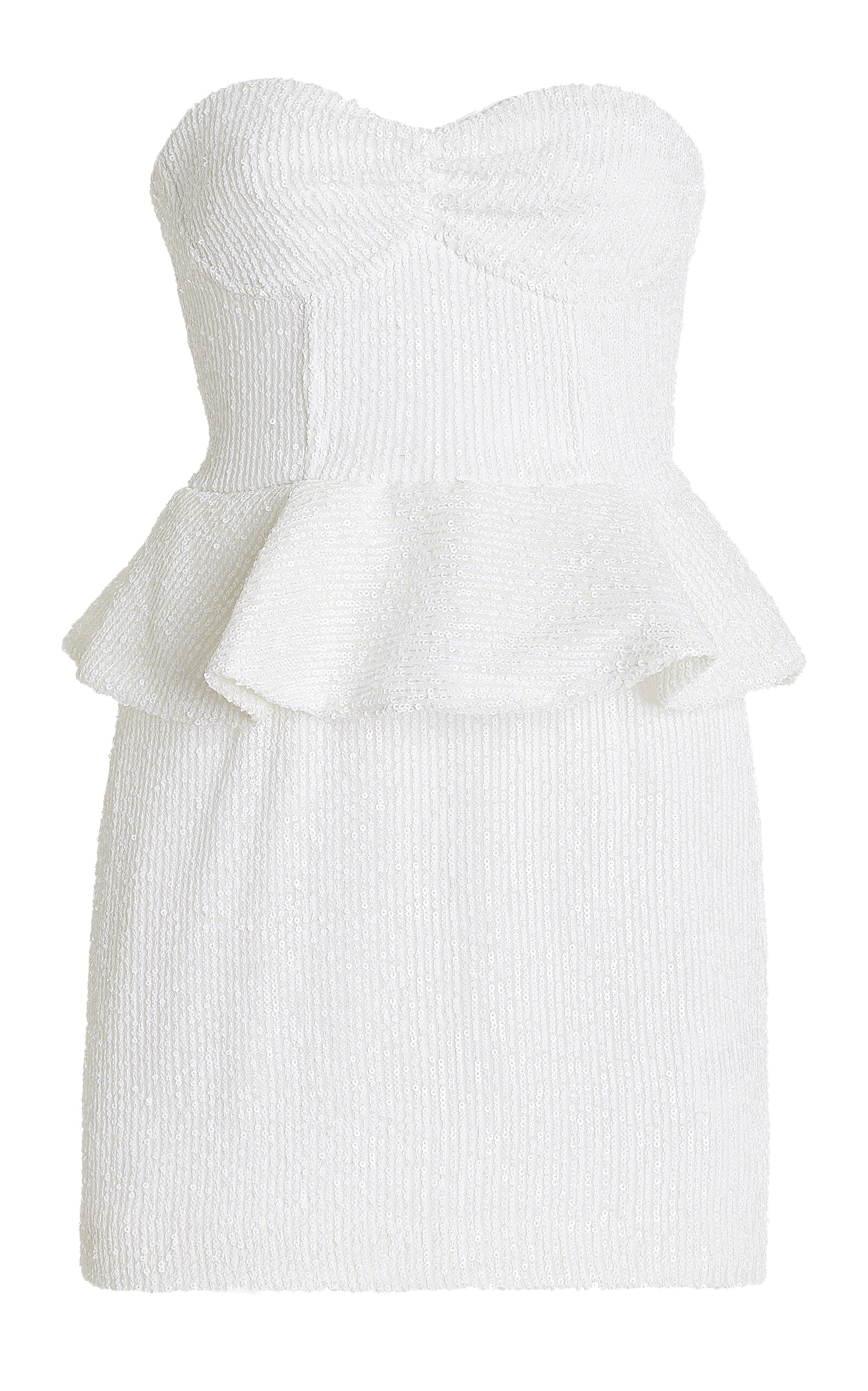 Rotate Birger Christensen Strapless Sequined Tulle Peplum Mini Dress In White