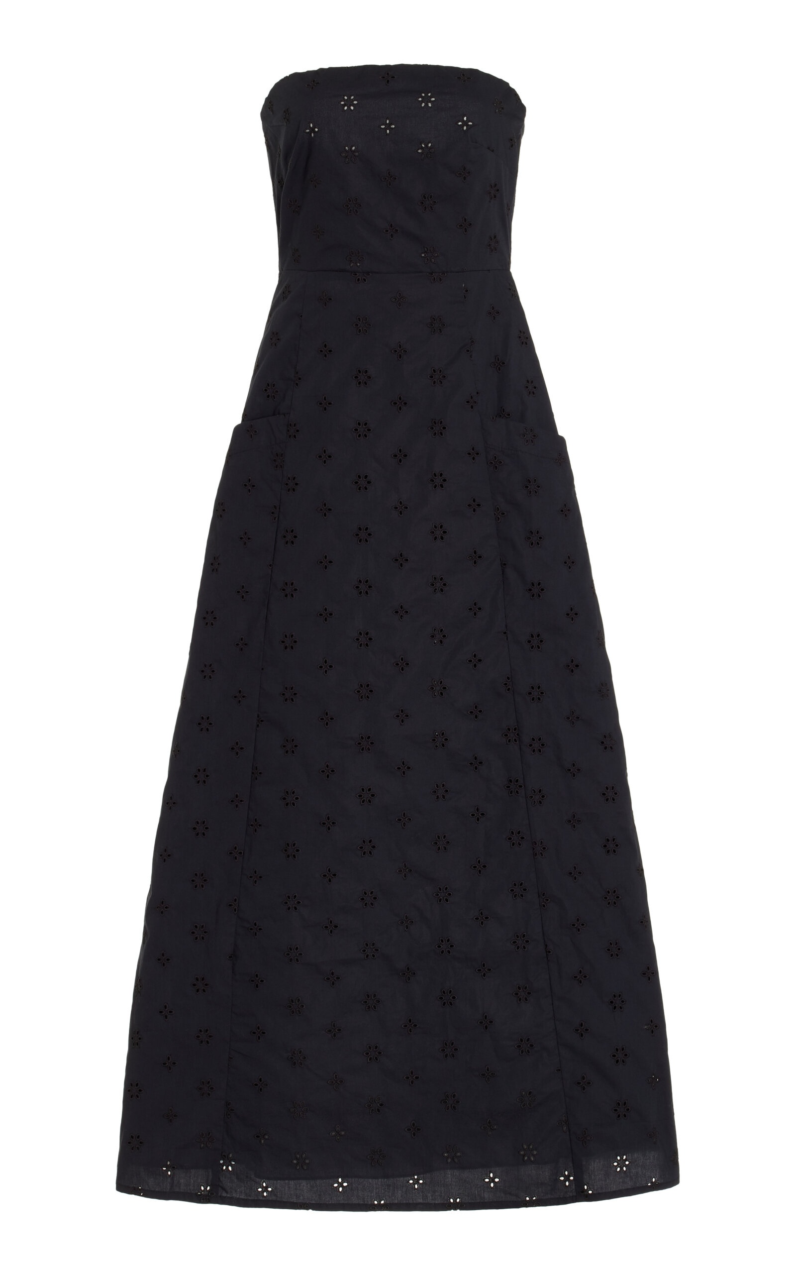 Shop Matteau Strapless Organic Cotton Broderie Midi Dress In Black