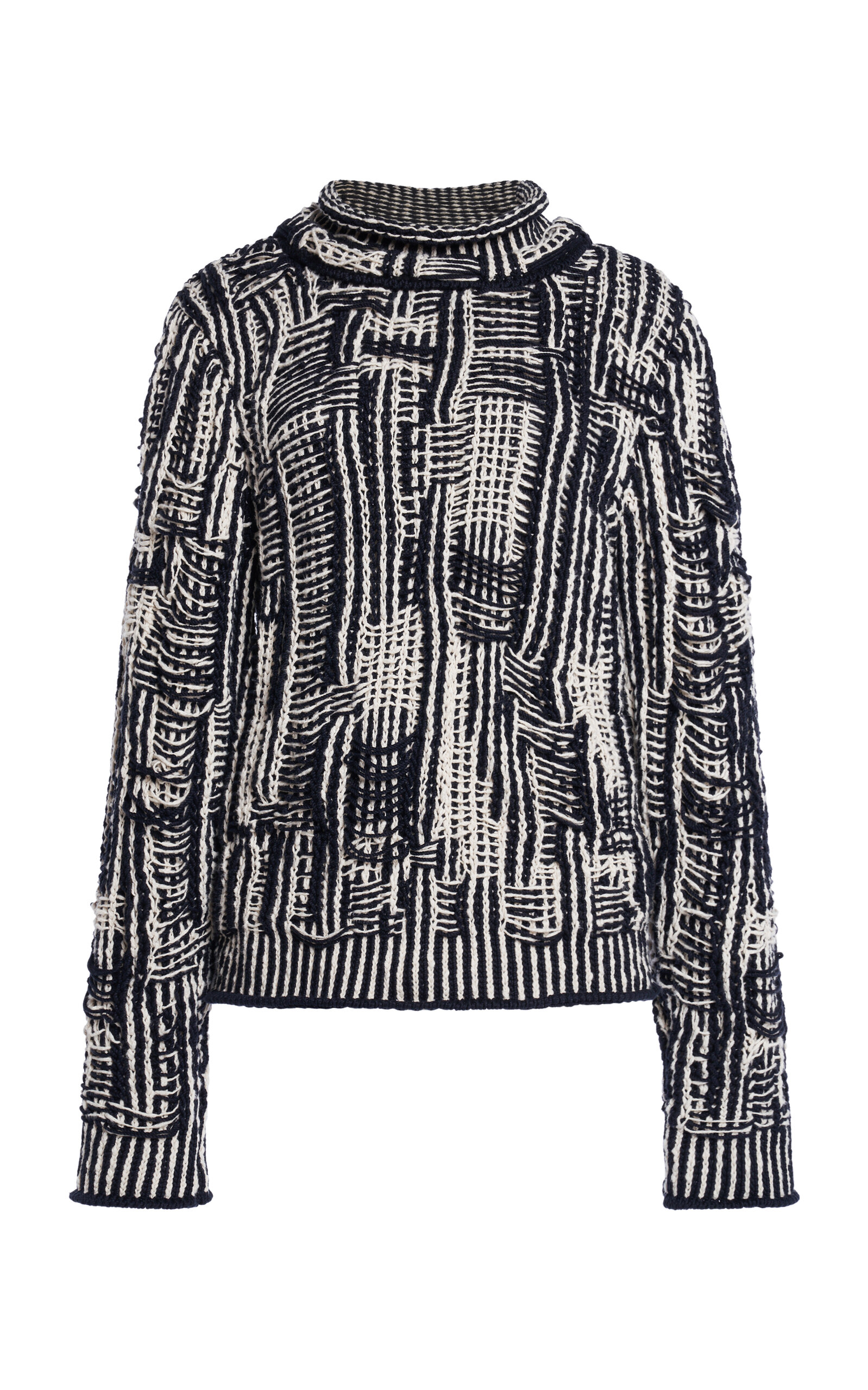 Shop Bottega Veneta Cotton Intrecciato-knit Sweater In Black,white