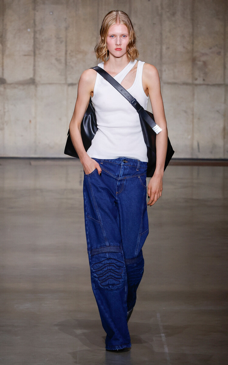 David Koma Embroidered Denim Wide-leg Pants In Dark Wash