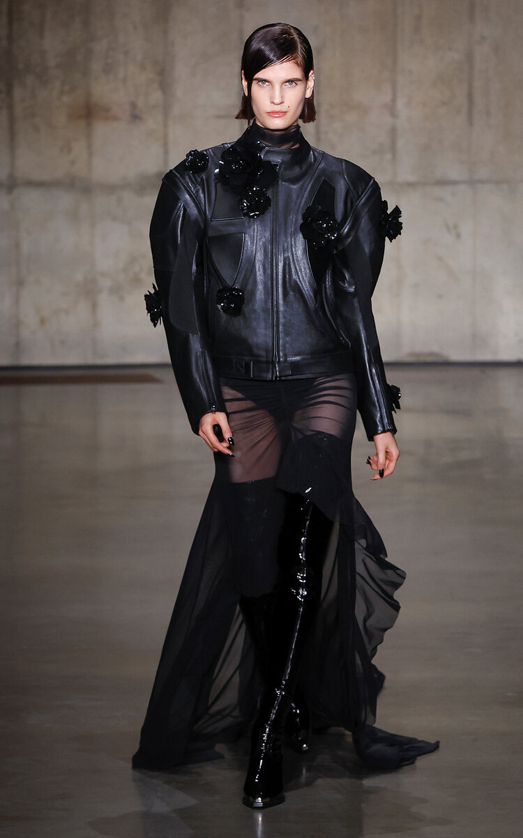 David Koma Floral-appliquéd Leather Moto Jacket In Black