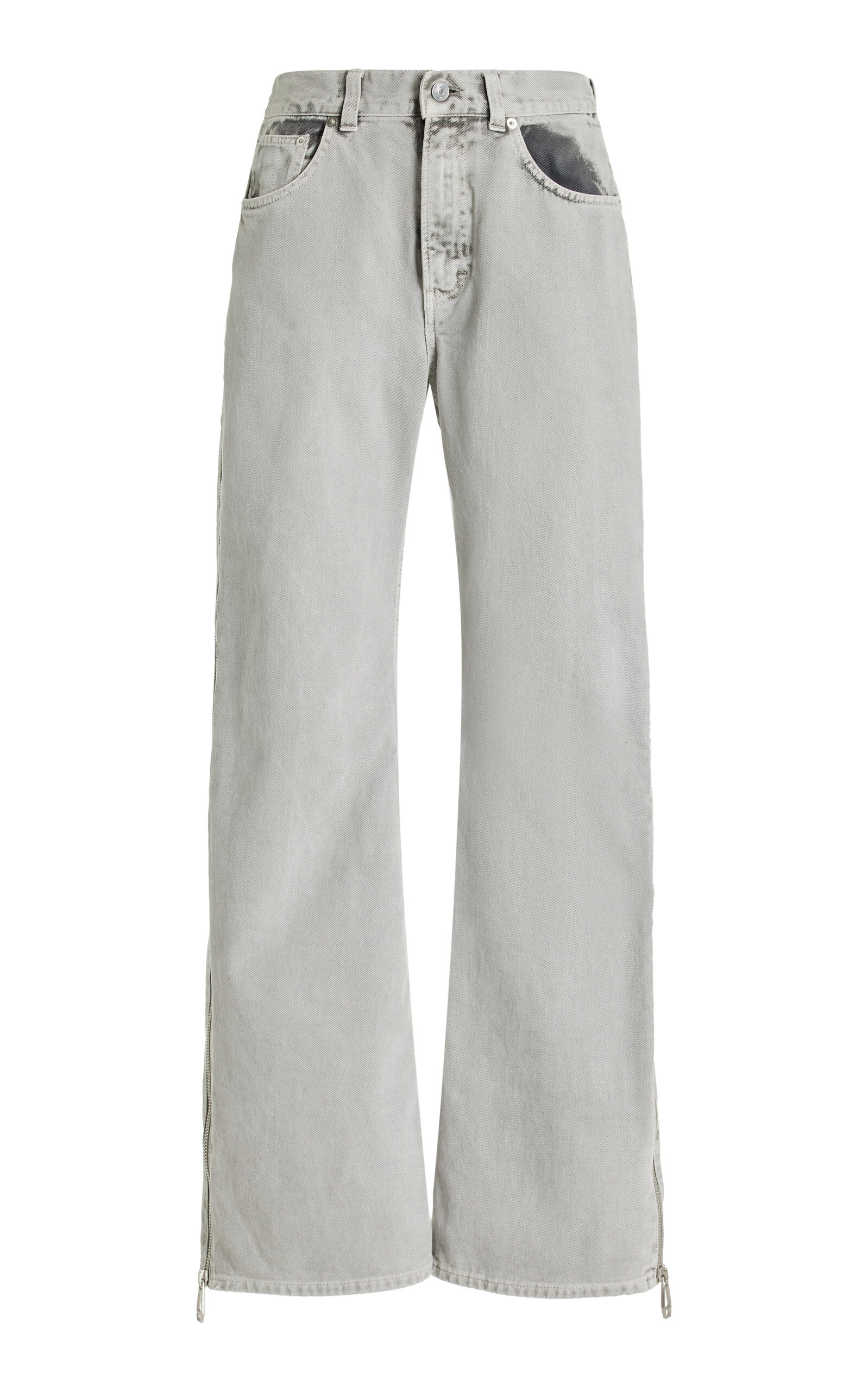 Shop Haikure Triumph Zip-detailed Rigid Mid-rise Wide-leg Jeans In Grey