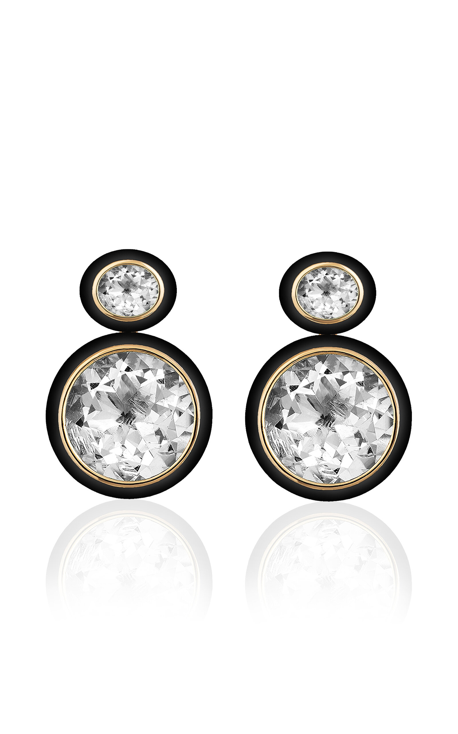 Round Rock Crystal & Onyx Inlay Earrings