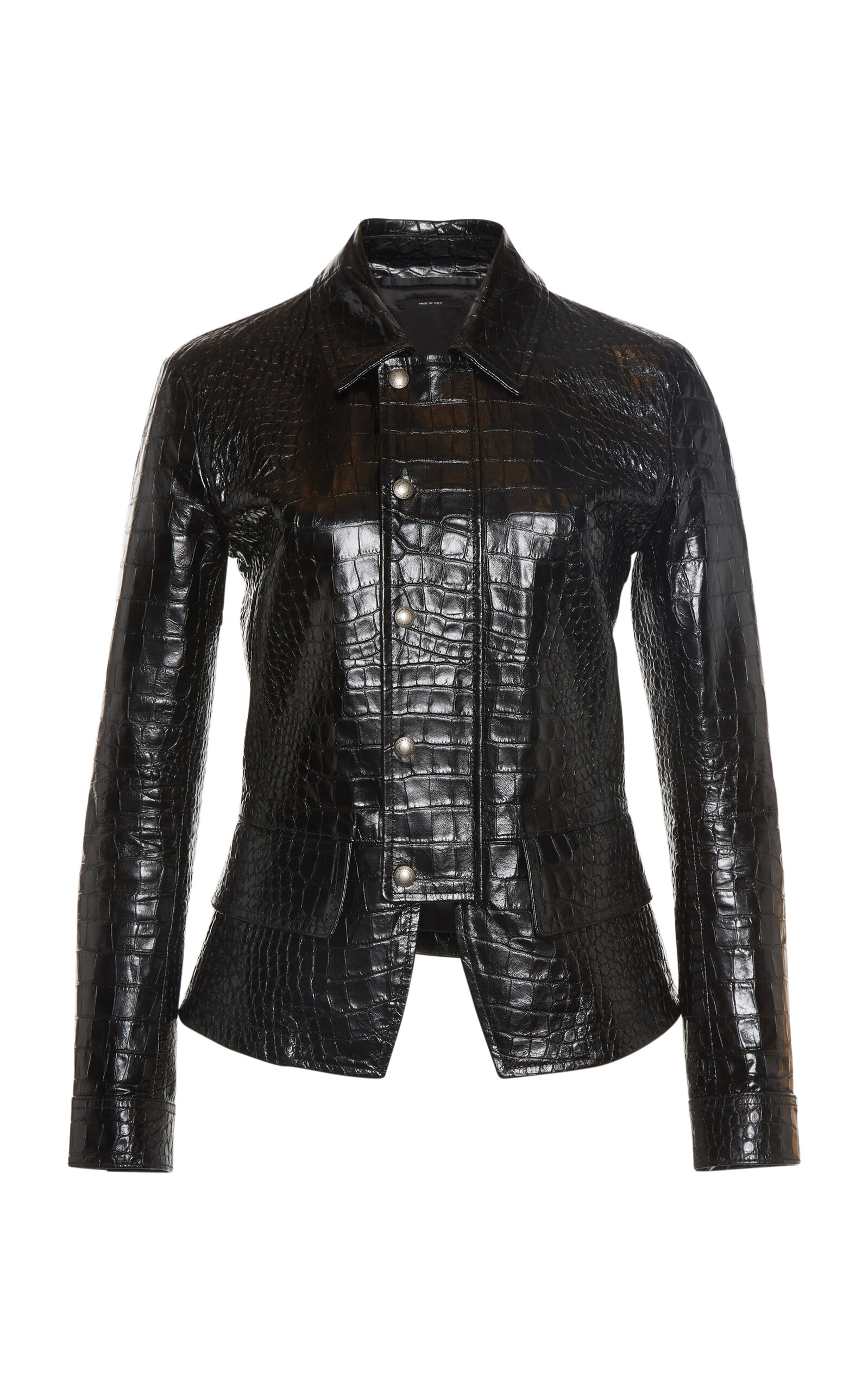 Shop Tom Ford Croc-embossed Leather Moto Jacket In Black