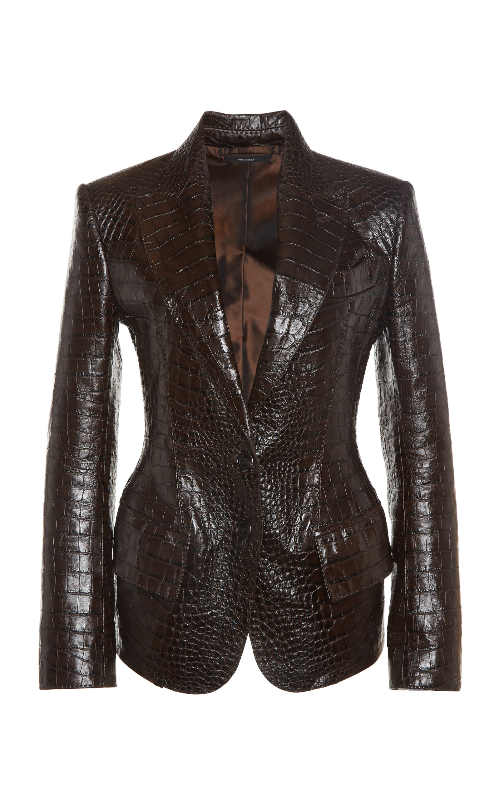 Tom Ford Darted Croc-embossed Leather Jacket In Brown