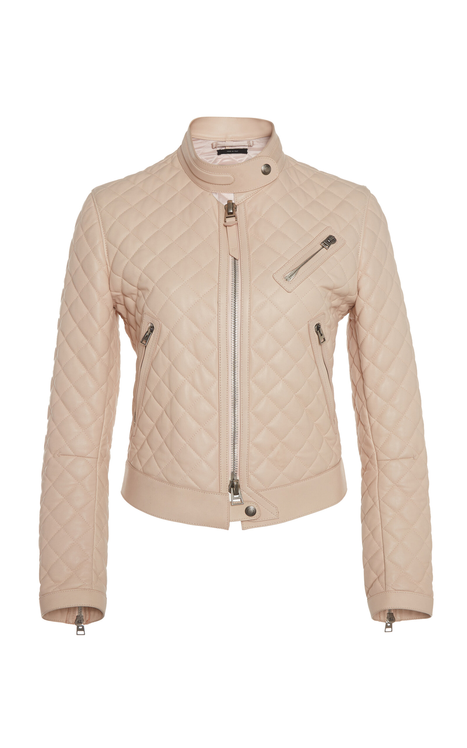 Tom Ford Quilted Leather Moto Jacket In Neutral