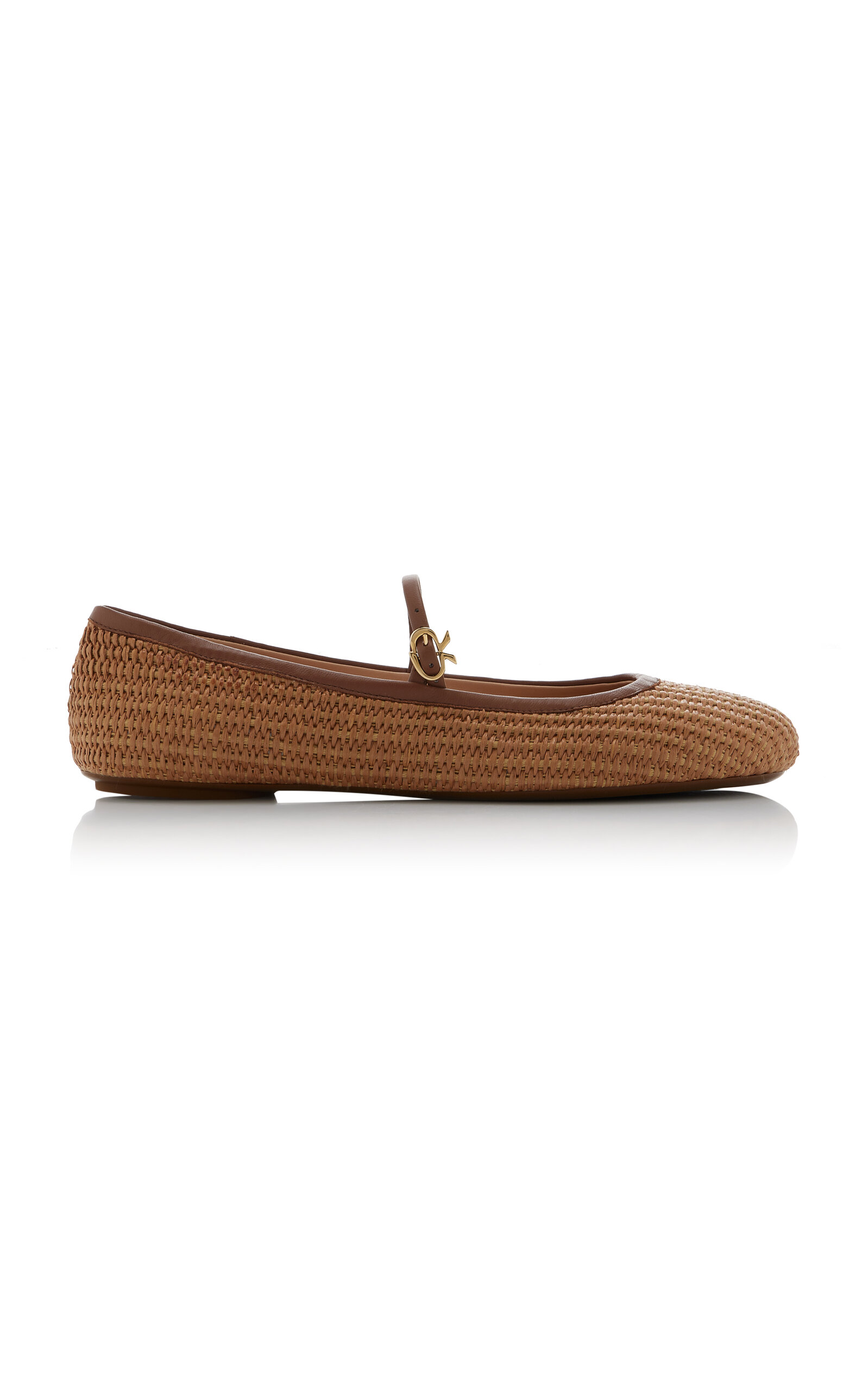 Gianvito Rossi Carla Woven Raffia Mary Jane Flats - Tan