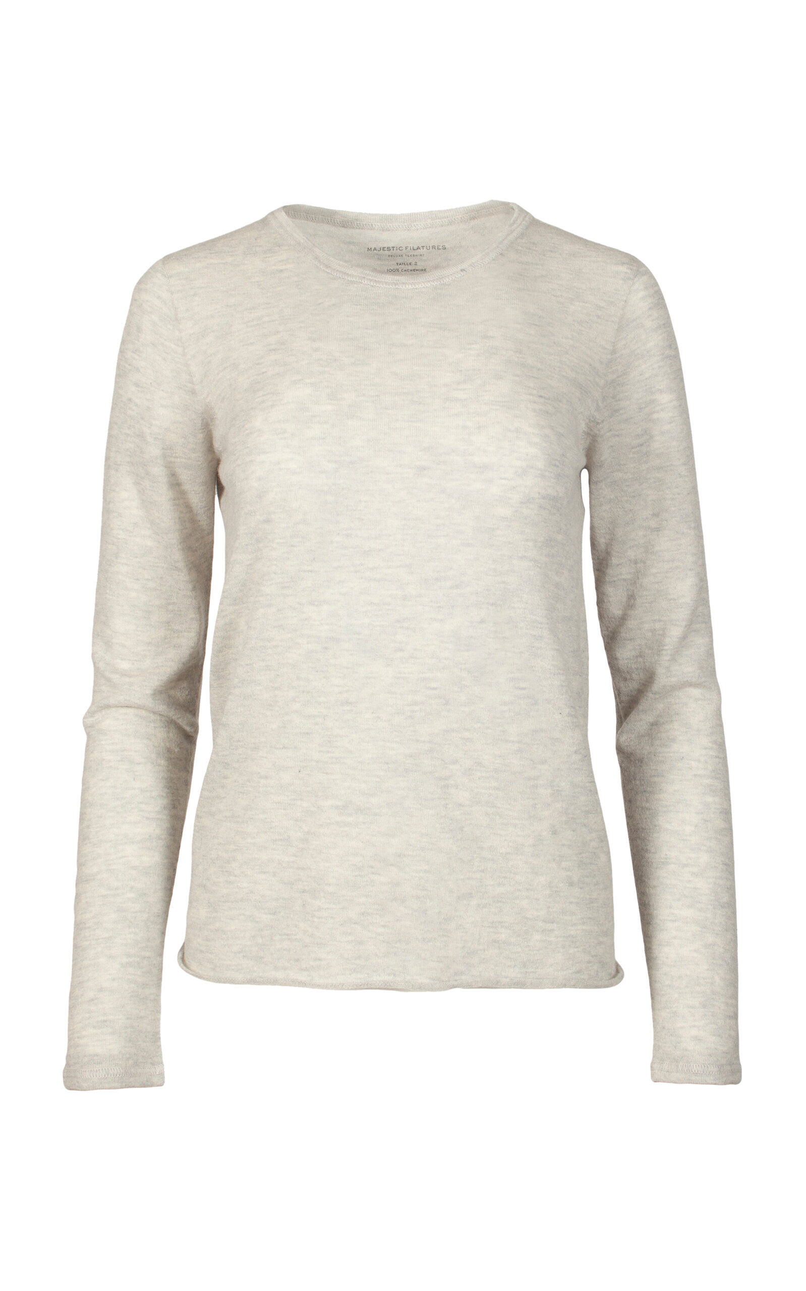 Majestic Crewneck Cashmere Top In Light Grey