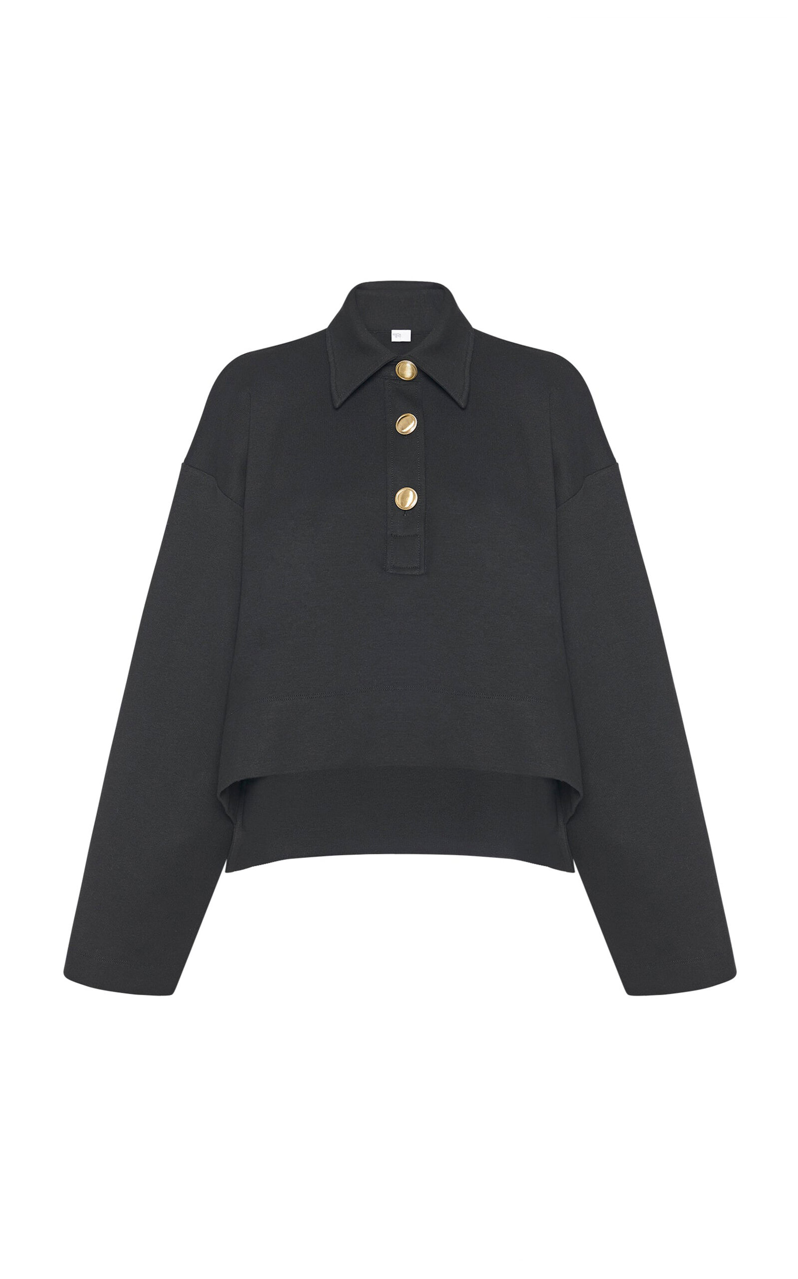 Rosetta Getty Long-sleeve Crop Polo Shirt In Black