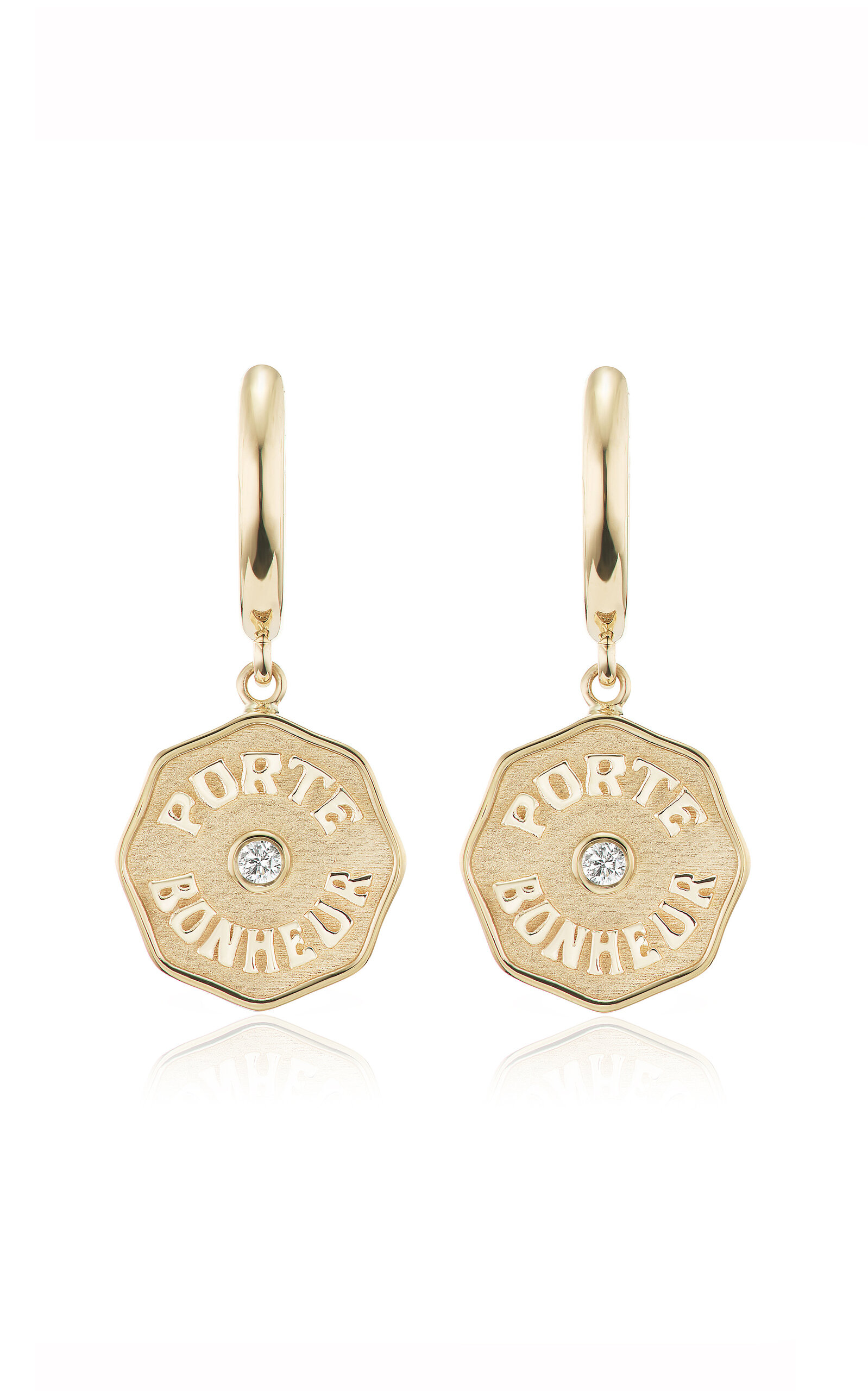 Wee Porte Bonheur 14K Yellow Gold Diamond Hoop Earrings