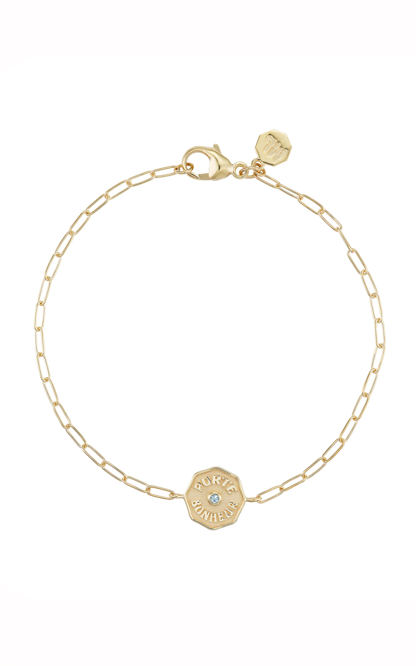 Marlo Laz Wee Porte Bonheur 14k Yellow Gold Aquamarine Bracelet