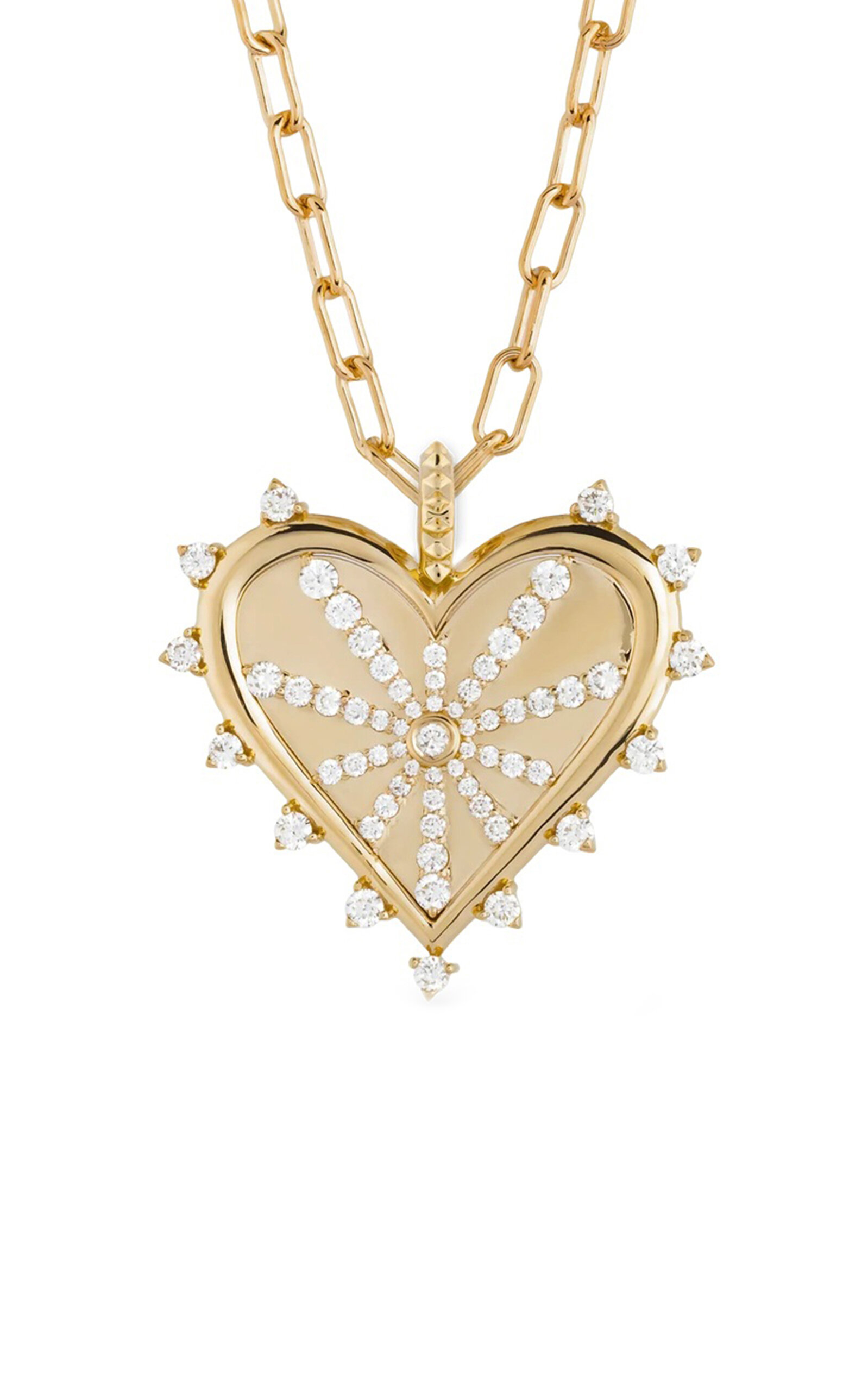 Spiked Heart 14K Yellow Gold Diamond Coin Necklace