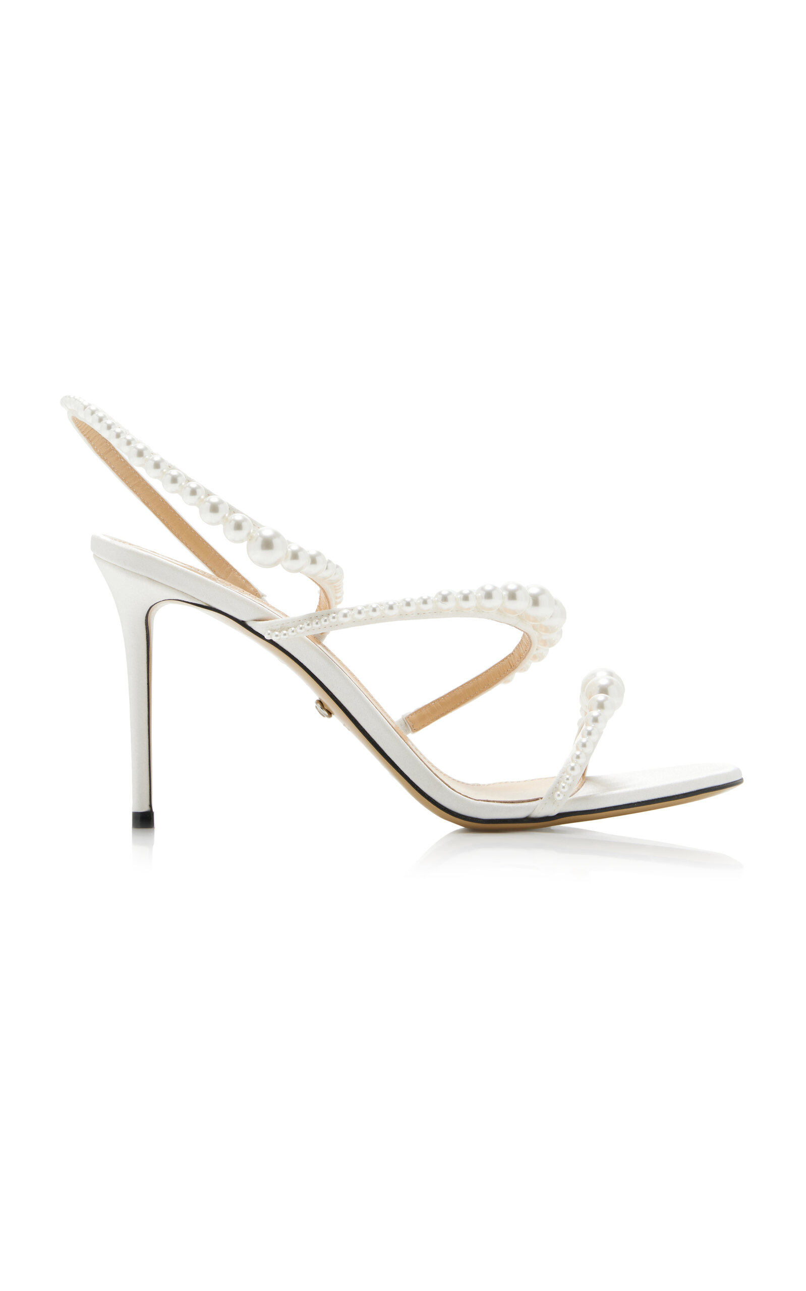 Shop Mach & Mach Sirène Pearl-embellished Satin Sandals In White