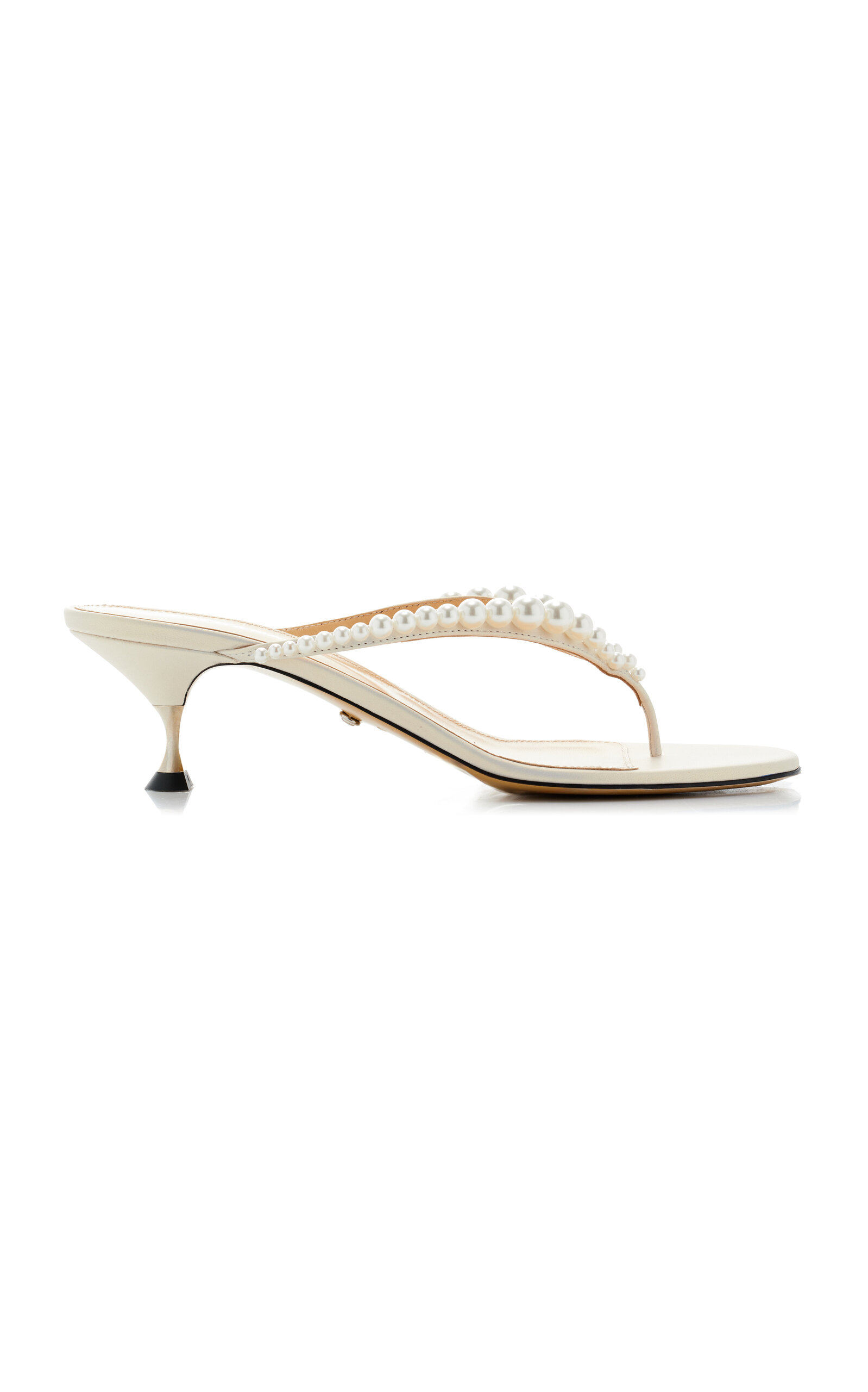 Shop Mach & Mach Exclusive Sirène Pearl-embellished Leather Thong Mules In White