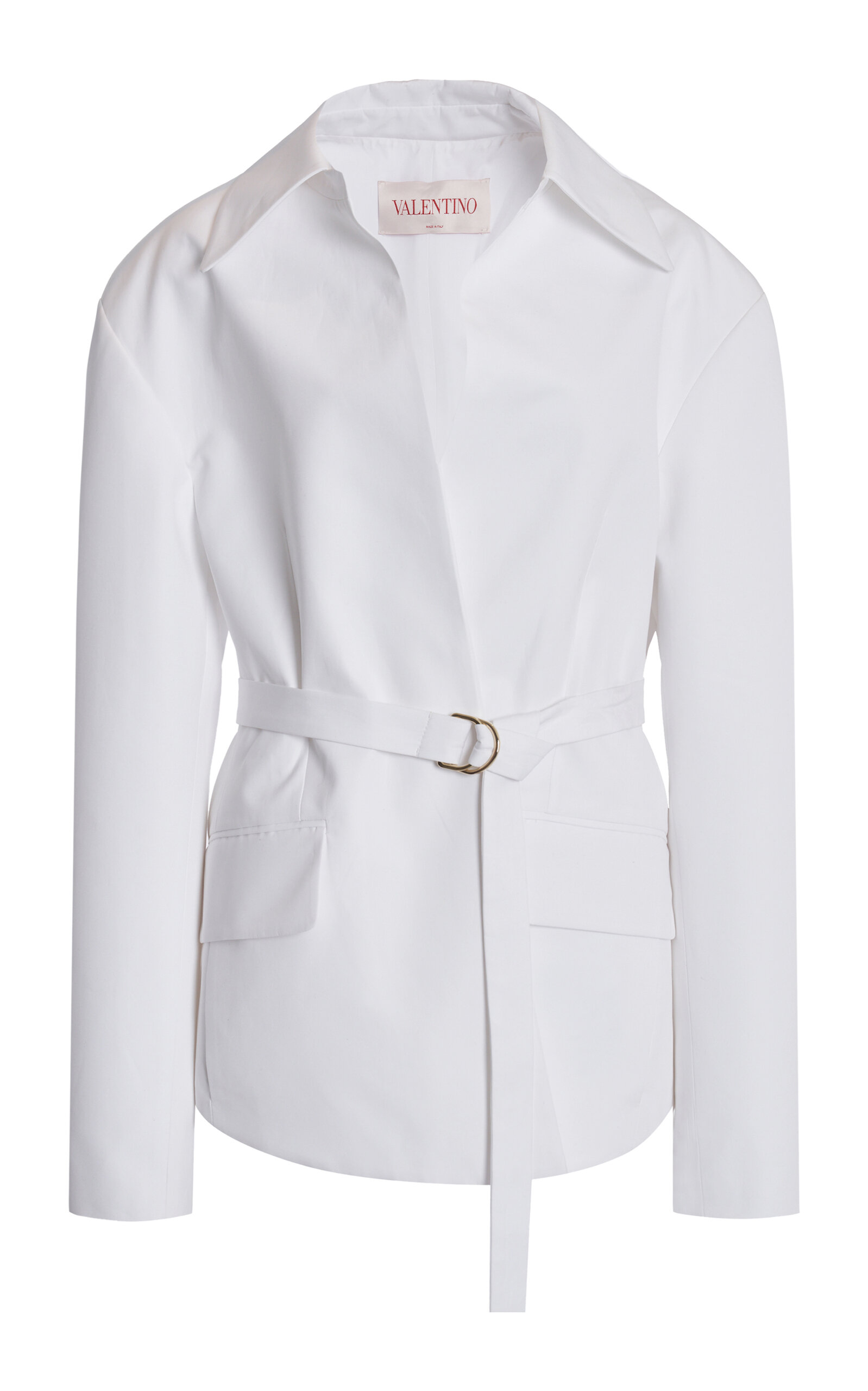 Shop Valentino Belted Cotton Poplin Jacket In White