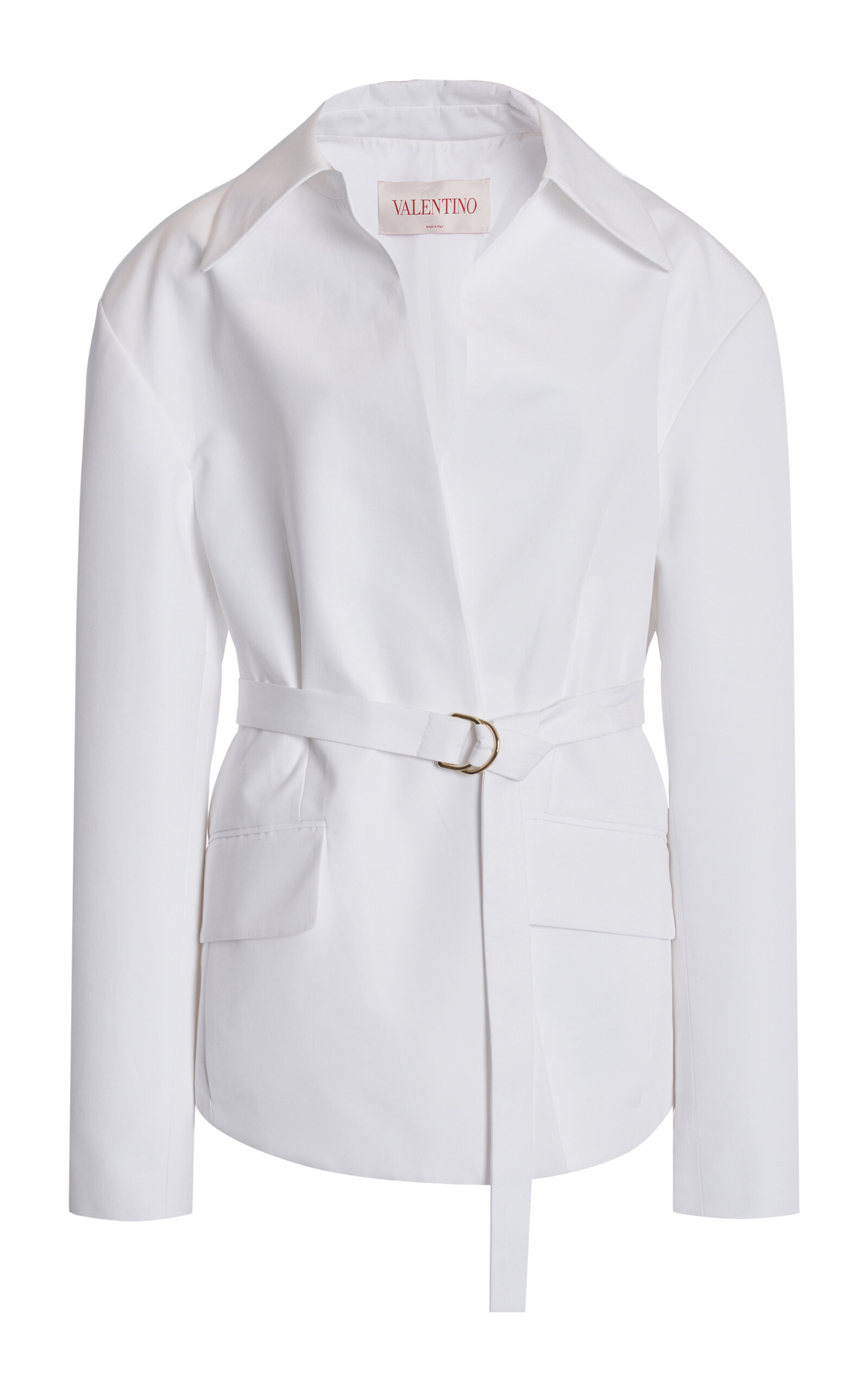 Valentino Belted Cotton Poplin Jacket In White