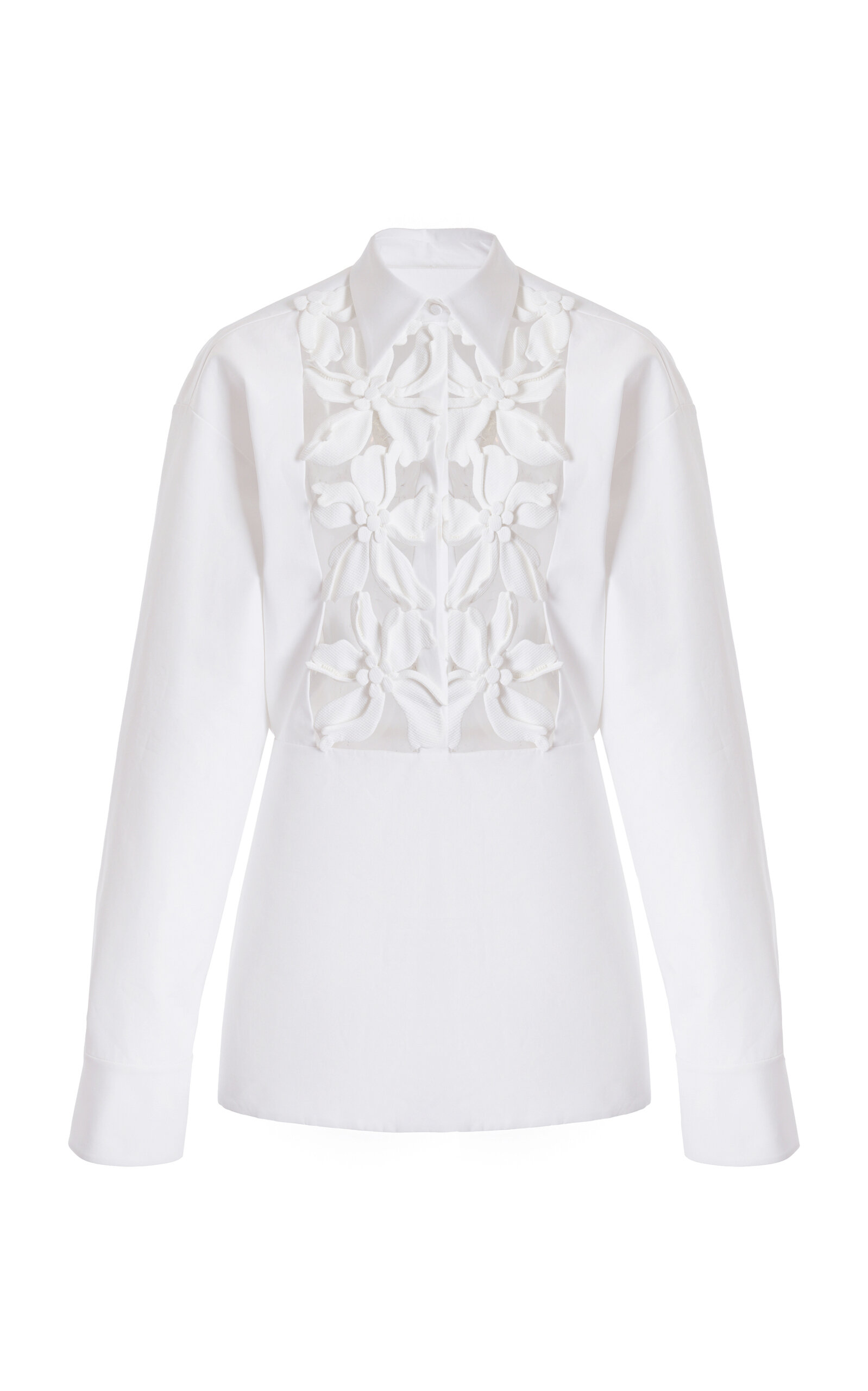 Shop Valentino Embroidered Cutout Cotton Poplin Mini Dress In White