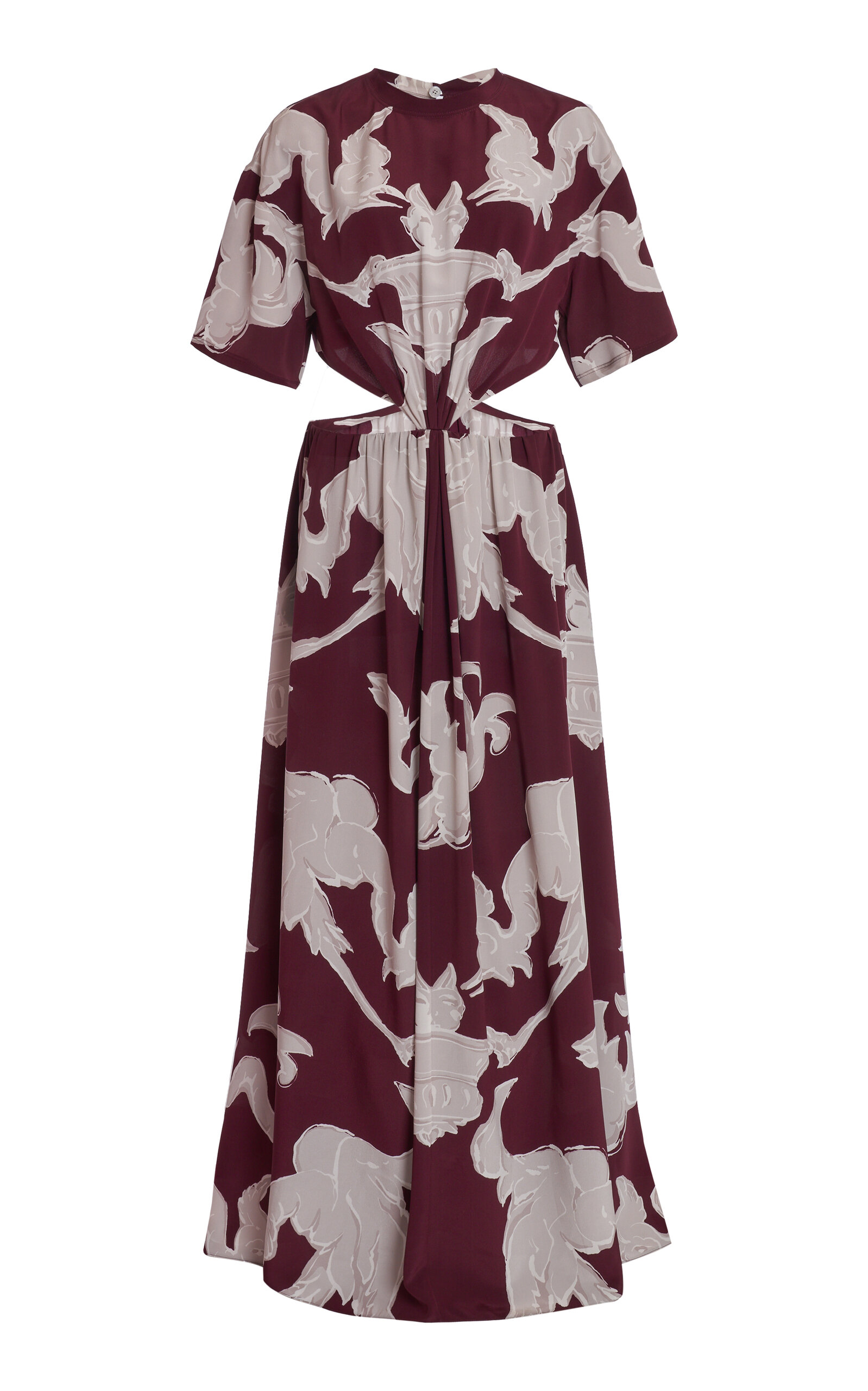Valentino Gryphon-patterned Crepe De Chine Gown In Burgundy
