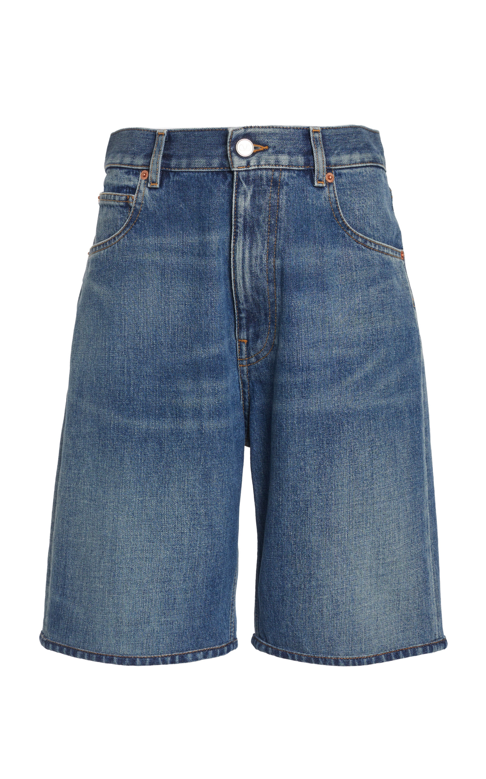 Valentino Denim Shorts With Back Pockets And Belt Loops In Medium Wash