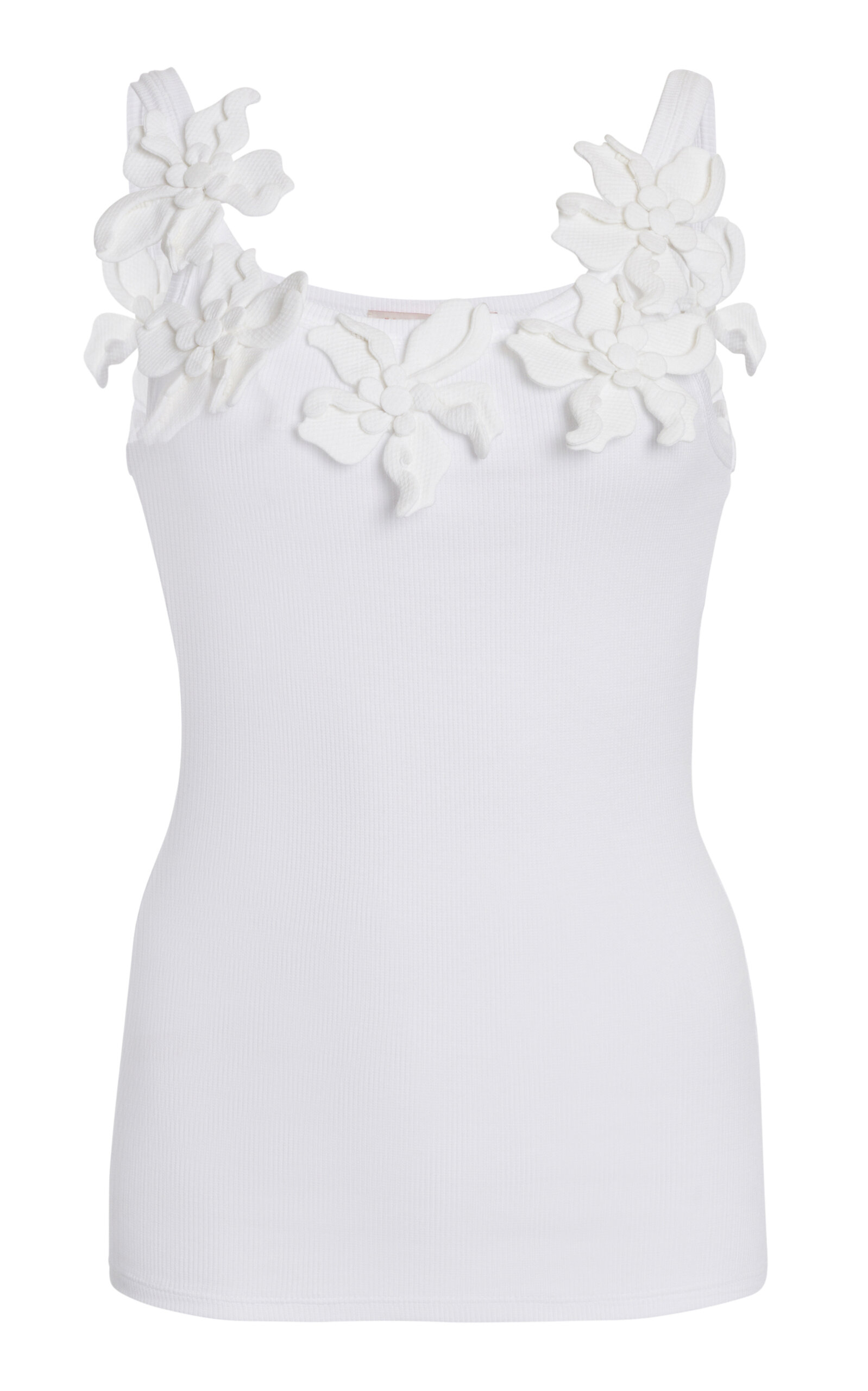 Valentino Embroidered Ribbed Cotton Tank Top In White