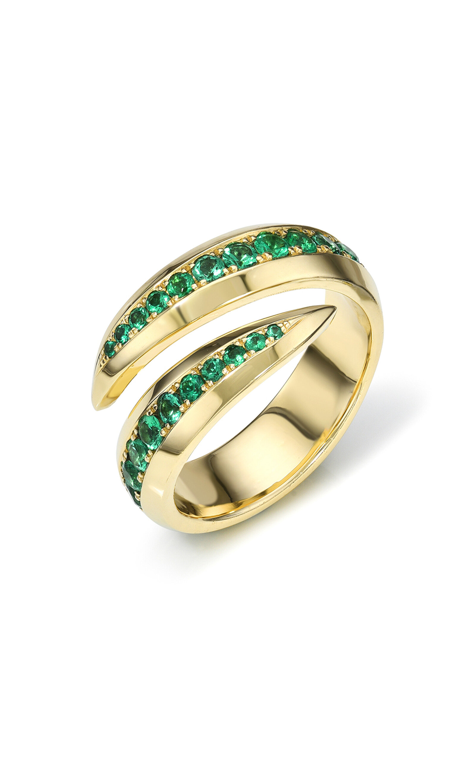 Dru 14k Yellow Gold Emerald Claw Ring In Green