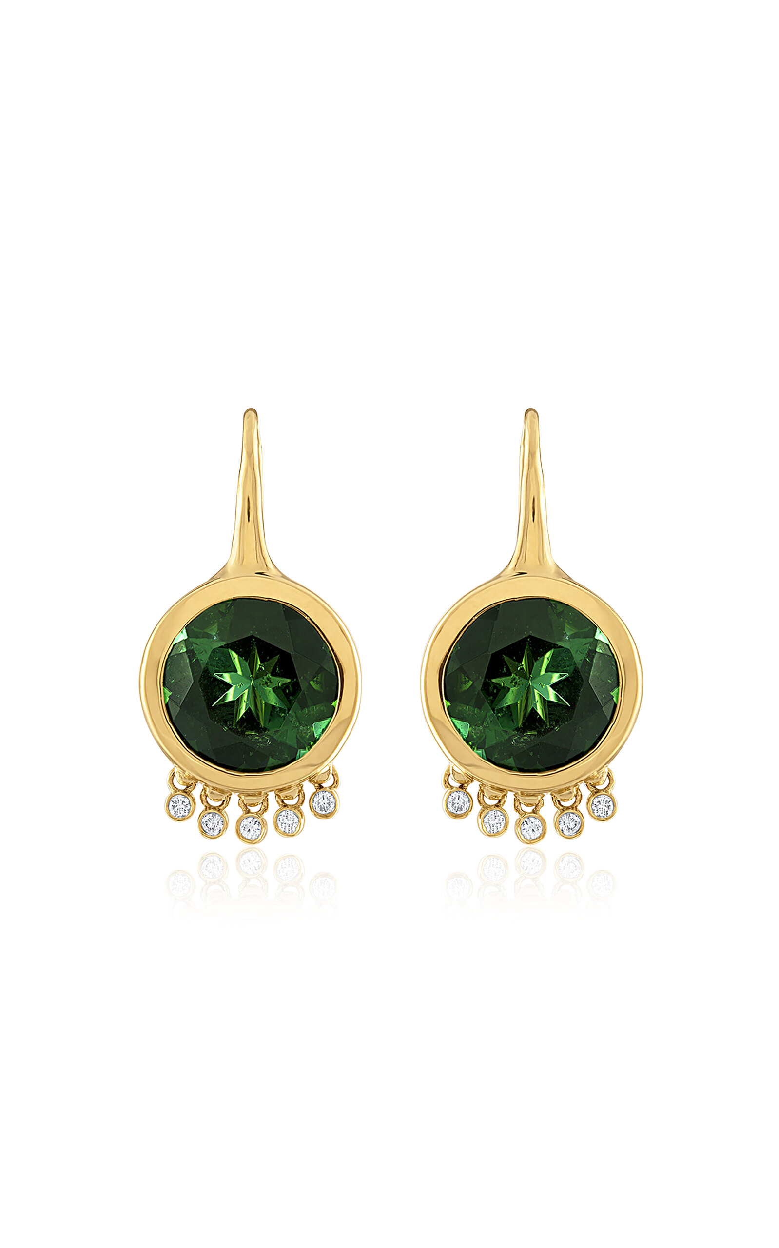 Jade Ruzzo 18k Yellow Gold Tennessee Drop Earrings Round With Green Tourmaline