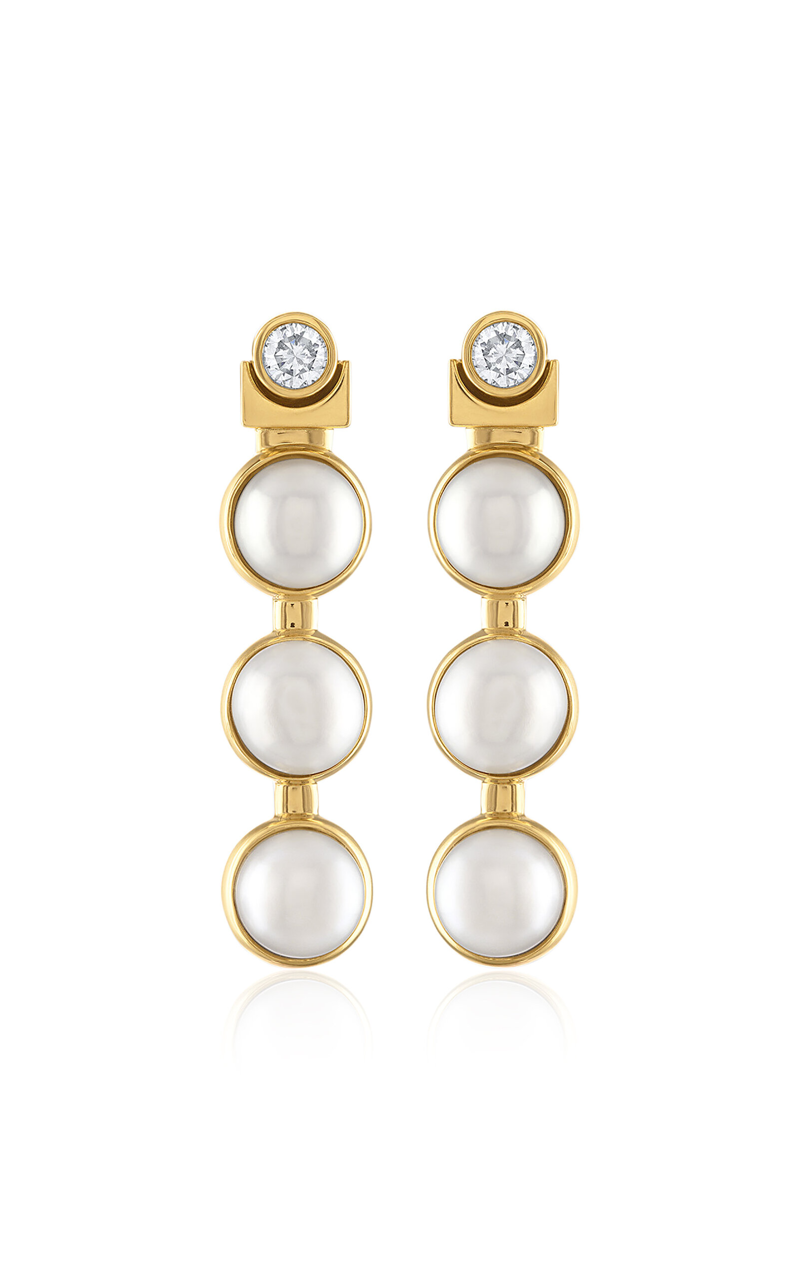 18k Yellow Gold Harbour Earrings with Pearl and Diamond
