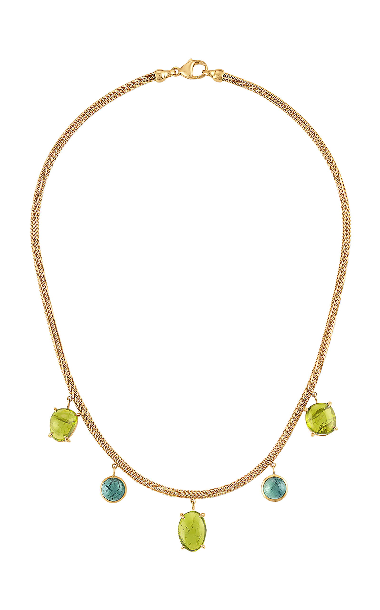 18k Yellow Gold Leo Necklace with Peridot and Green Tourmaline