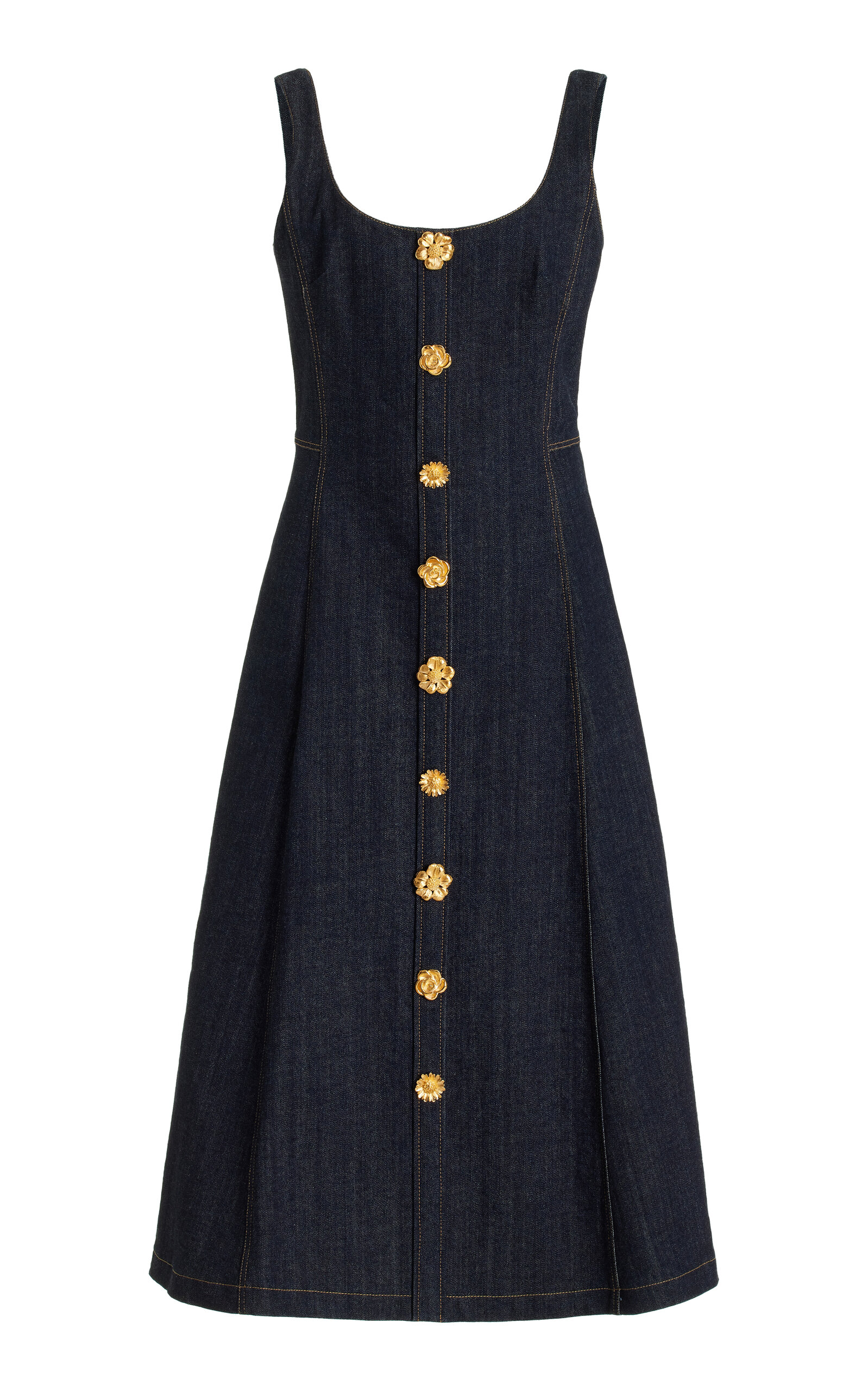 Shop Adam Lippes Button-detailed Stretch Denim Midi Dress In Dark Wash