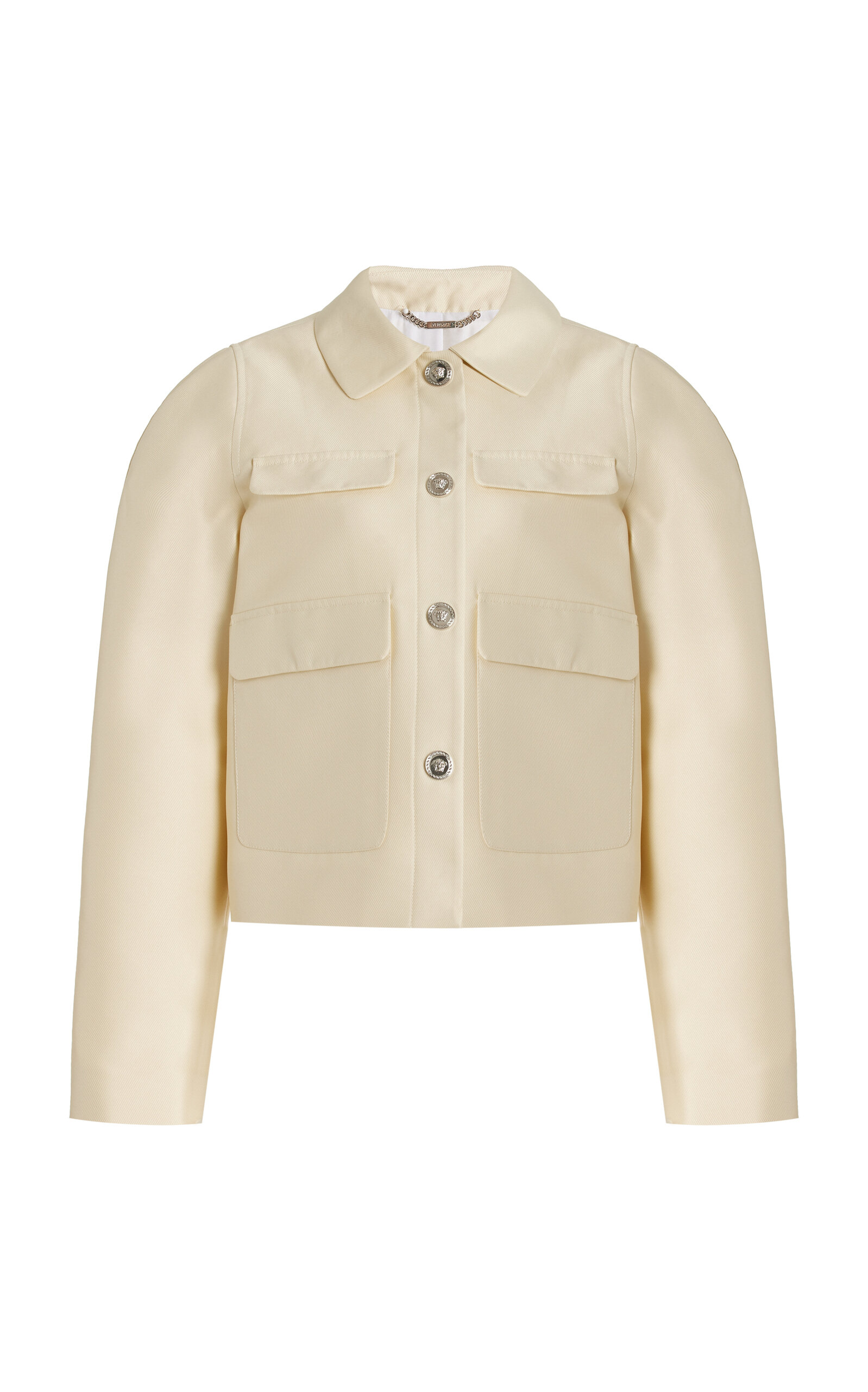Shop Versace Silk-blend Blouson Jacket In Neutral