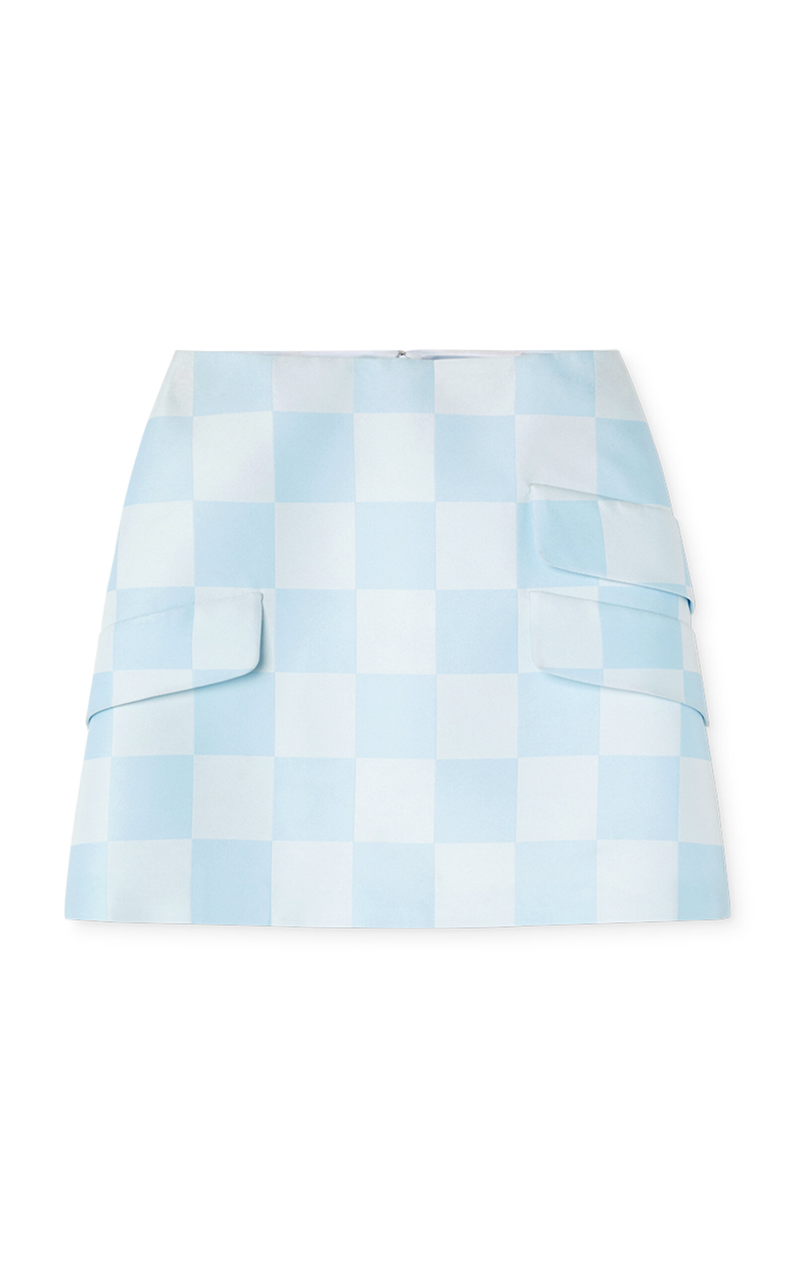 Shop Versace Damier-print Duchess Satin Mini Skirt In Blue