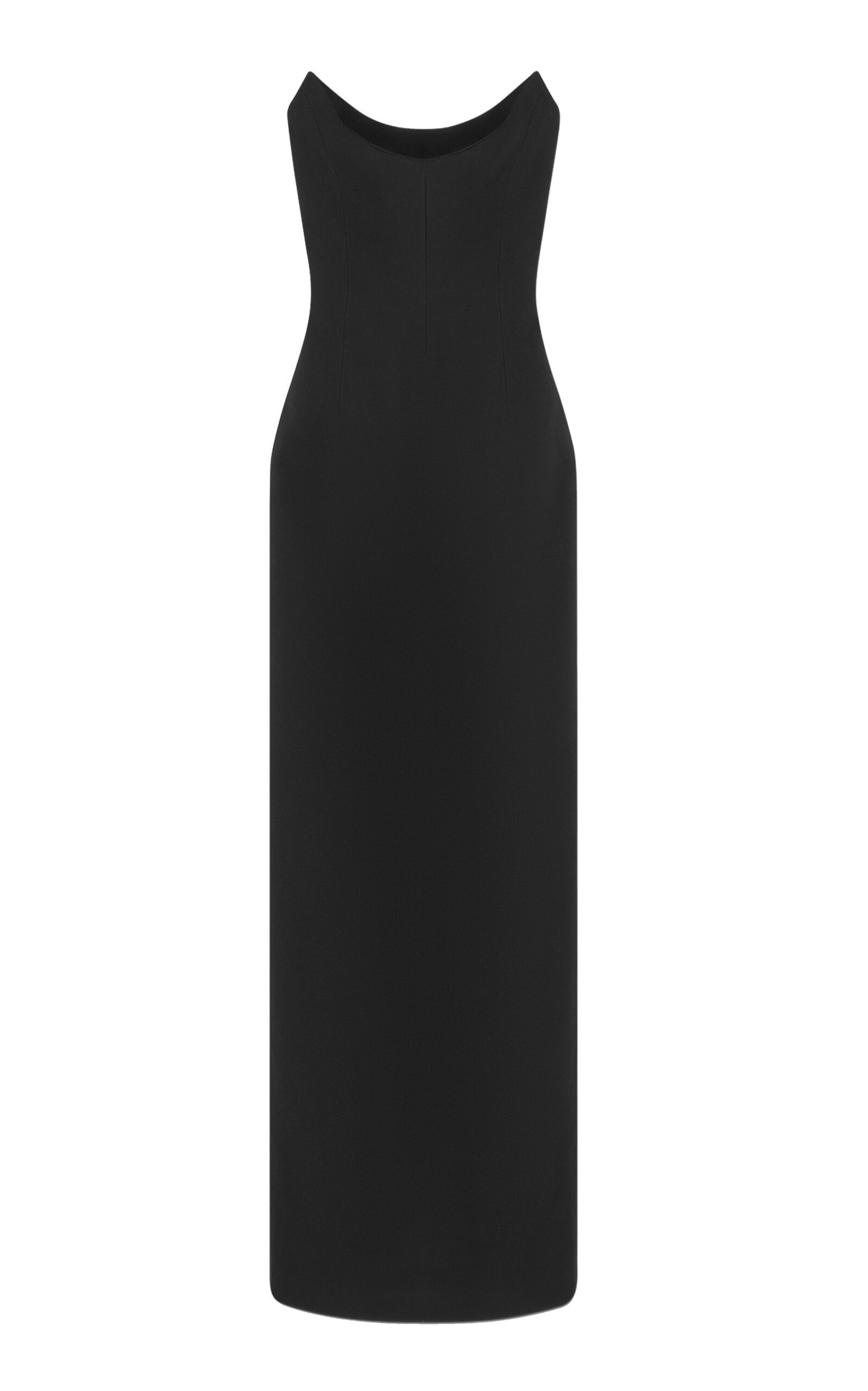 Shop Versace Strapless Bonded-crepe Gown In Black