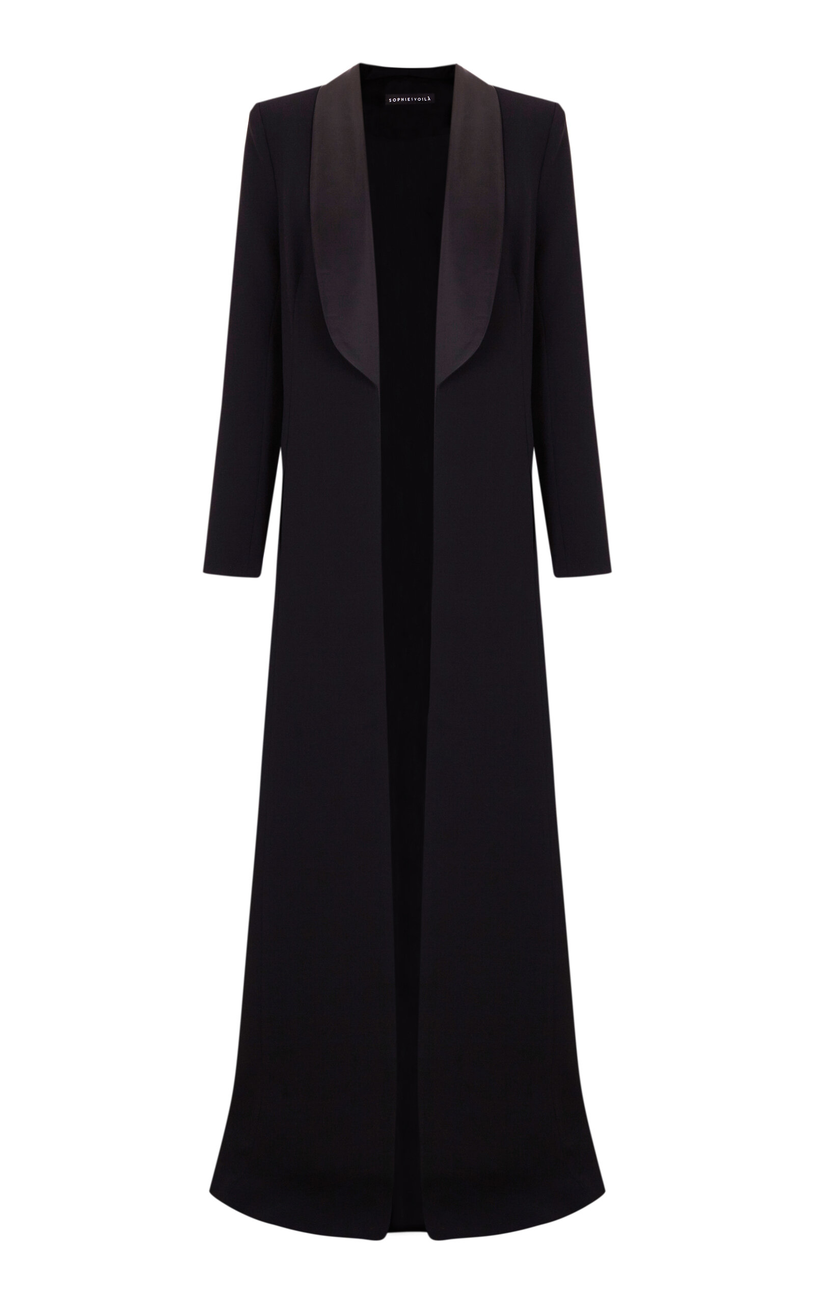 Satin-Trimmed Long Crepe Coat