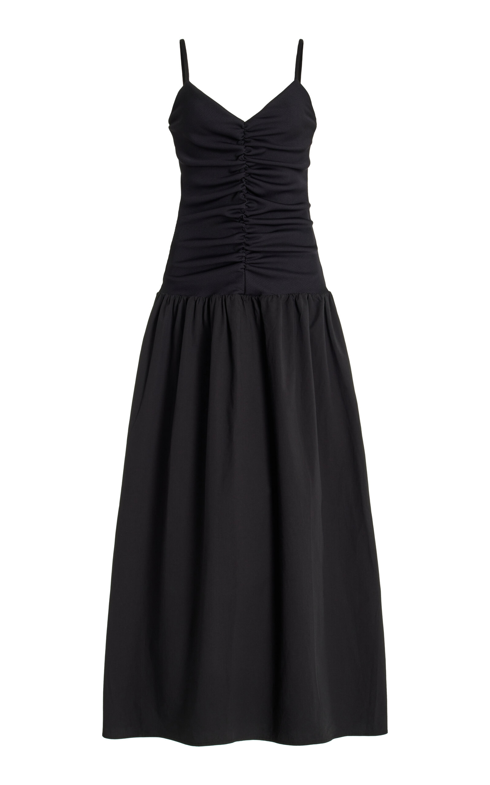 Anna Quan Mira Ruched Cotton Maxi Dress In Black
