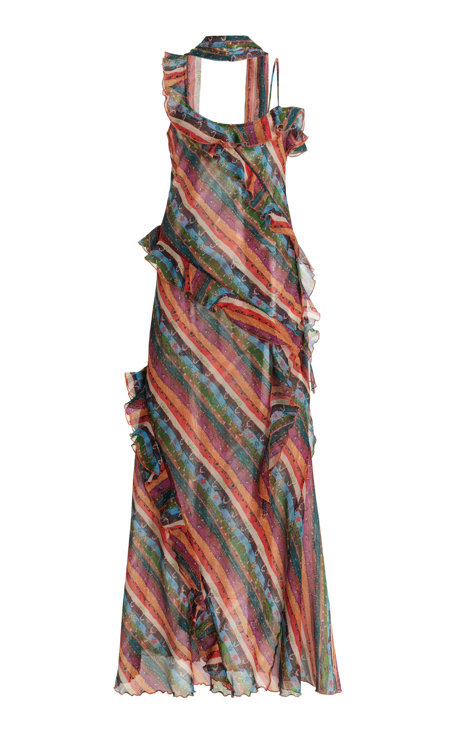 Siedres Exclusive Monica Ruffled Chiffon Maxi Dress In Stripe