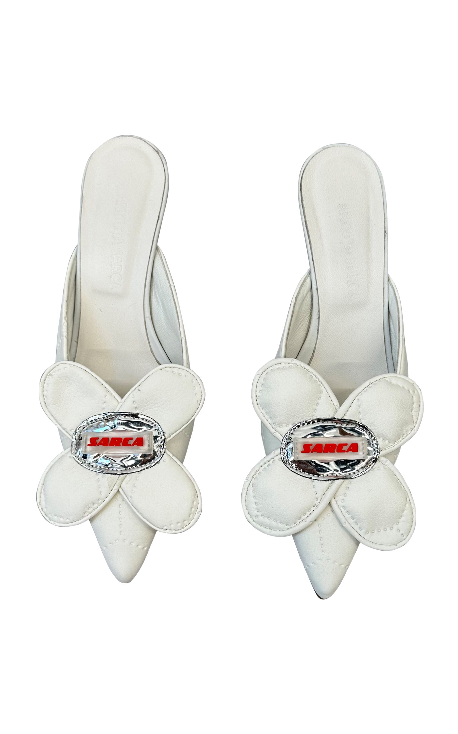 Ancuta Sarca Daisy Flower Mule Kitten Heels In White | ModeSens