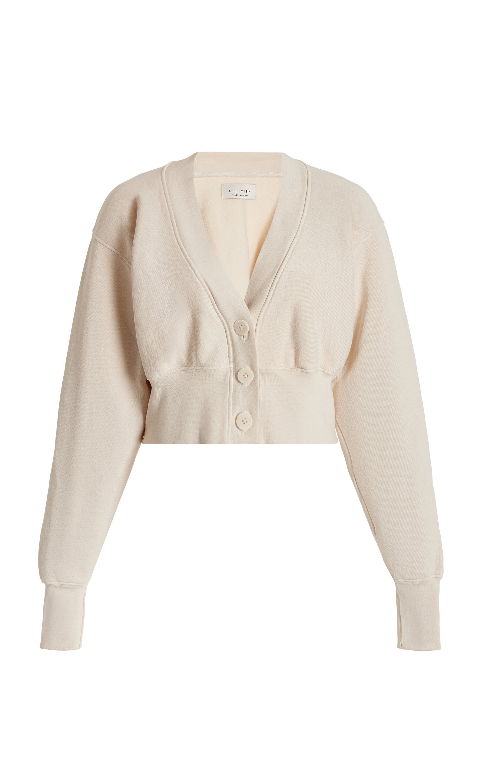 Shop Les Tien Diana Cropped Cotton Cardigan In Ivory