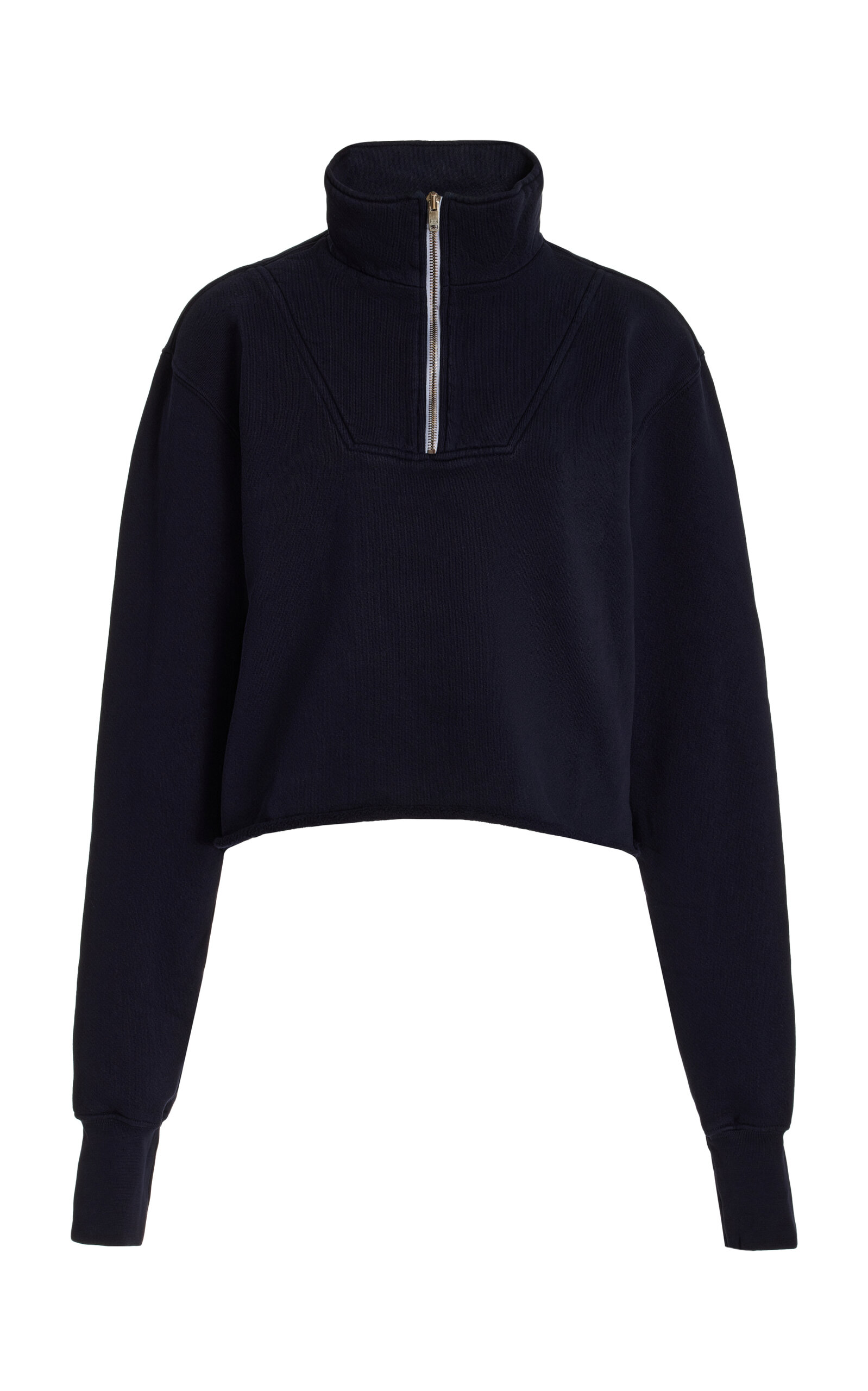 Shop Les Tien Haley Cropped Half-zip Cotton Sweatshirt In Navy