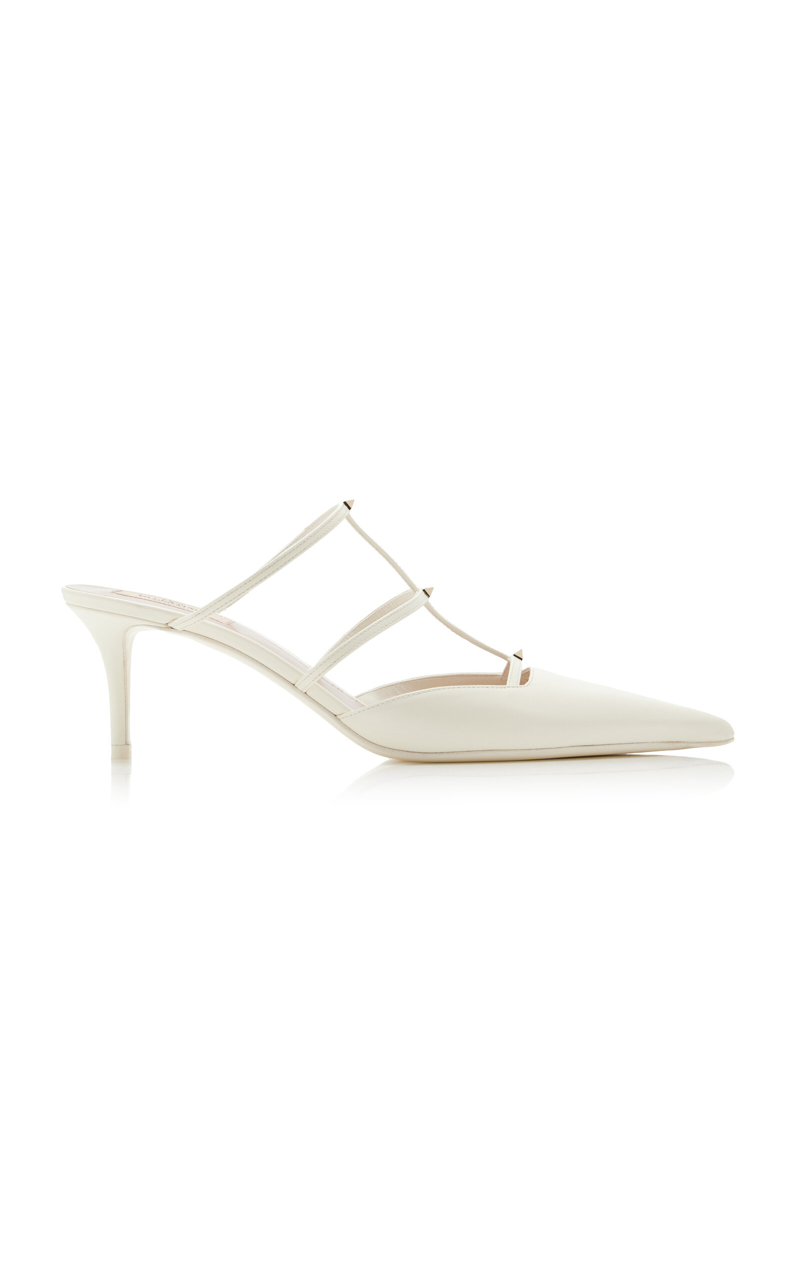 Shop Valentino Rockstud Wispy Leather Mules In Ivory