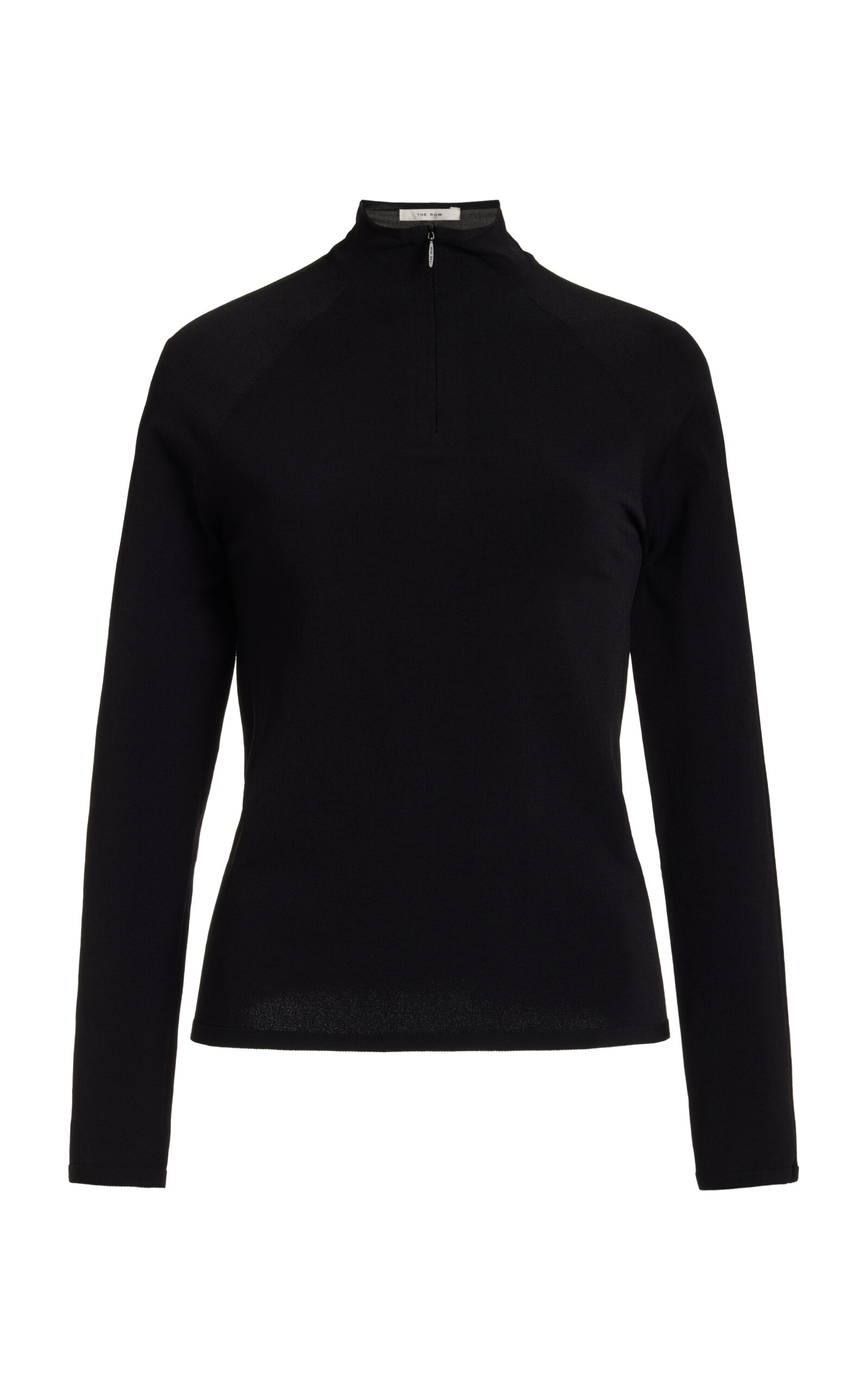 The Row Patti Knit Zip-Up Turtleneck Top - Black